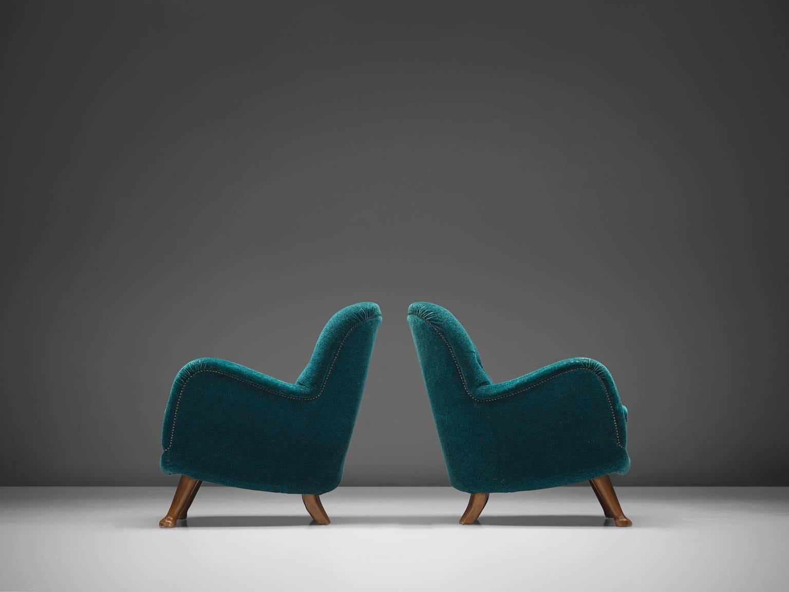 Scandinavian Modern Berga Møbler Pair of Blue Lounge Chairs