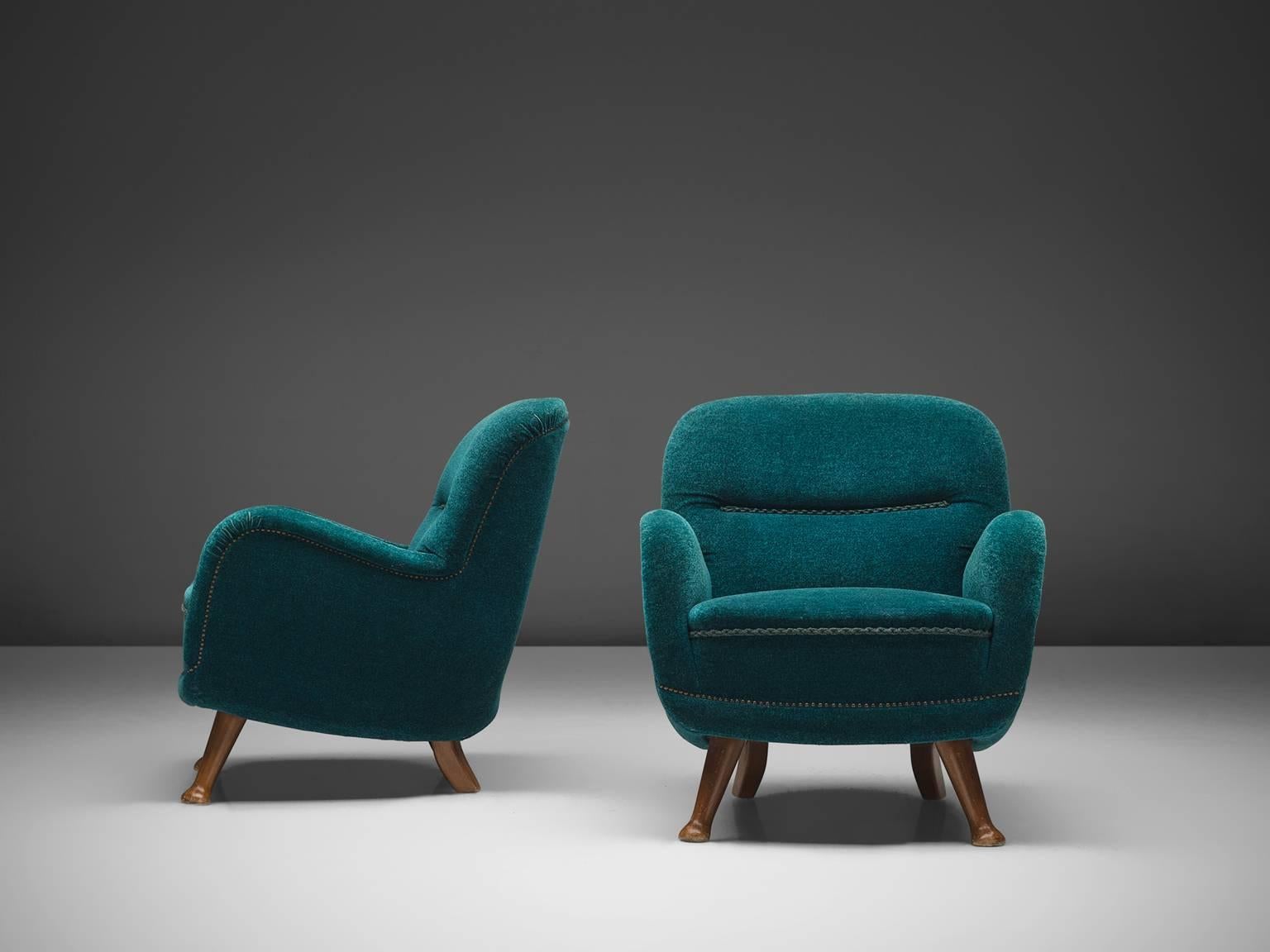 Swedish Berga Møbler Pair of Blue Lounge Chairs