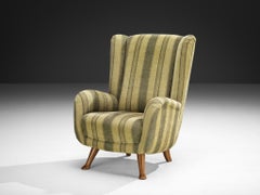 Berga Mobler Highback Lounge Chair in Green Striped Upholstery