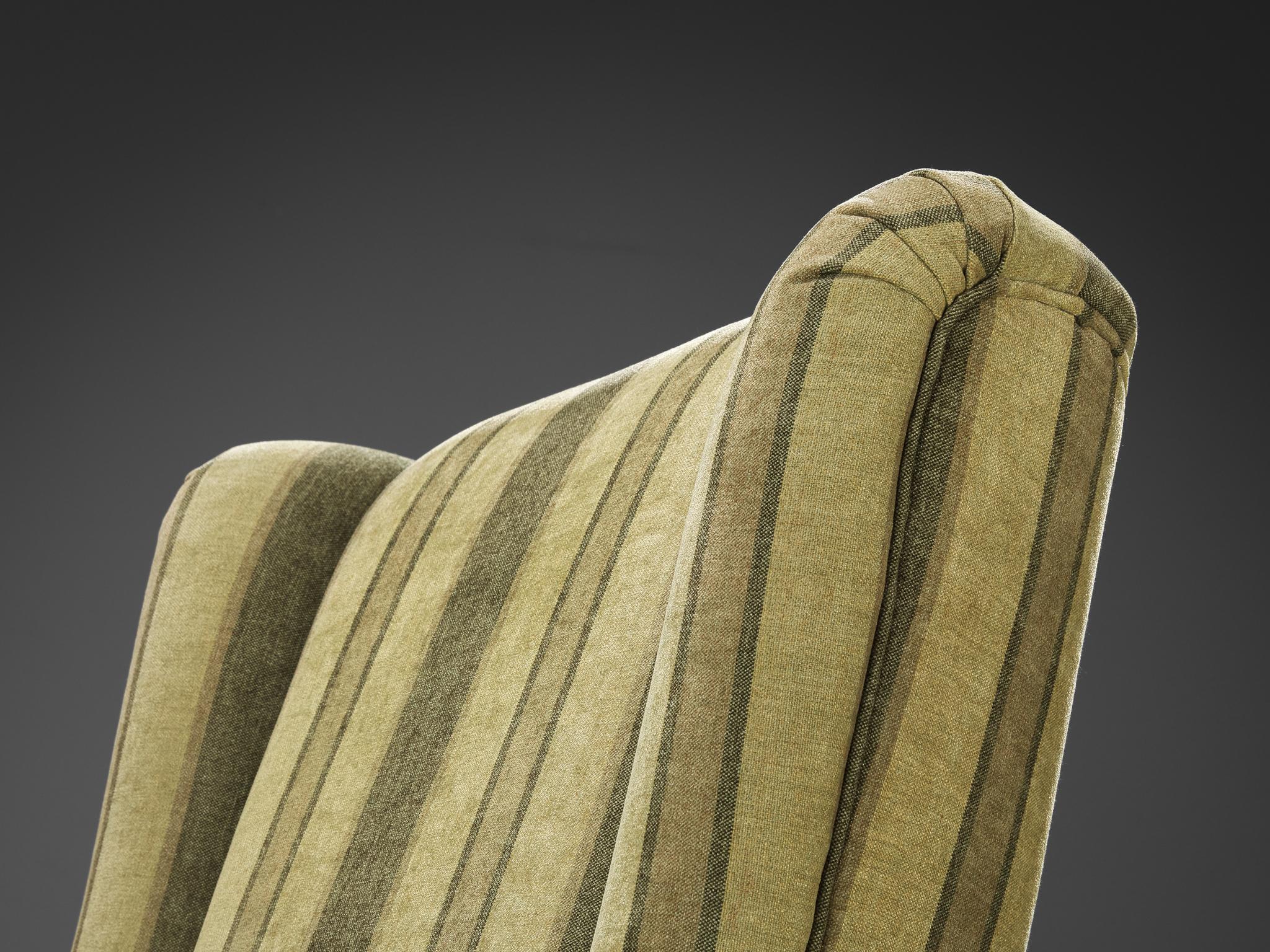 Berga Mobler Highback Lounge Chair in Green Striped Upholstery In Good Condition For Sale In Waalwijk, NL