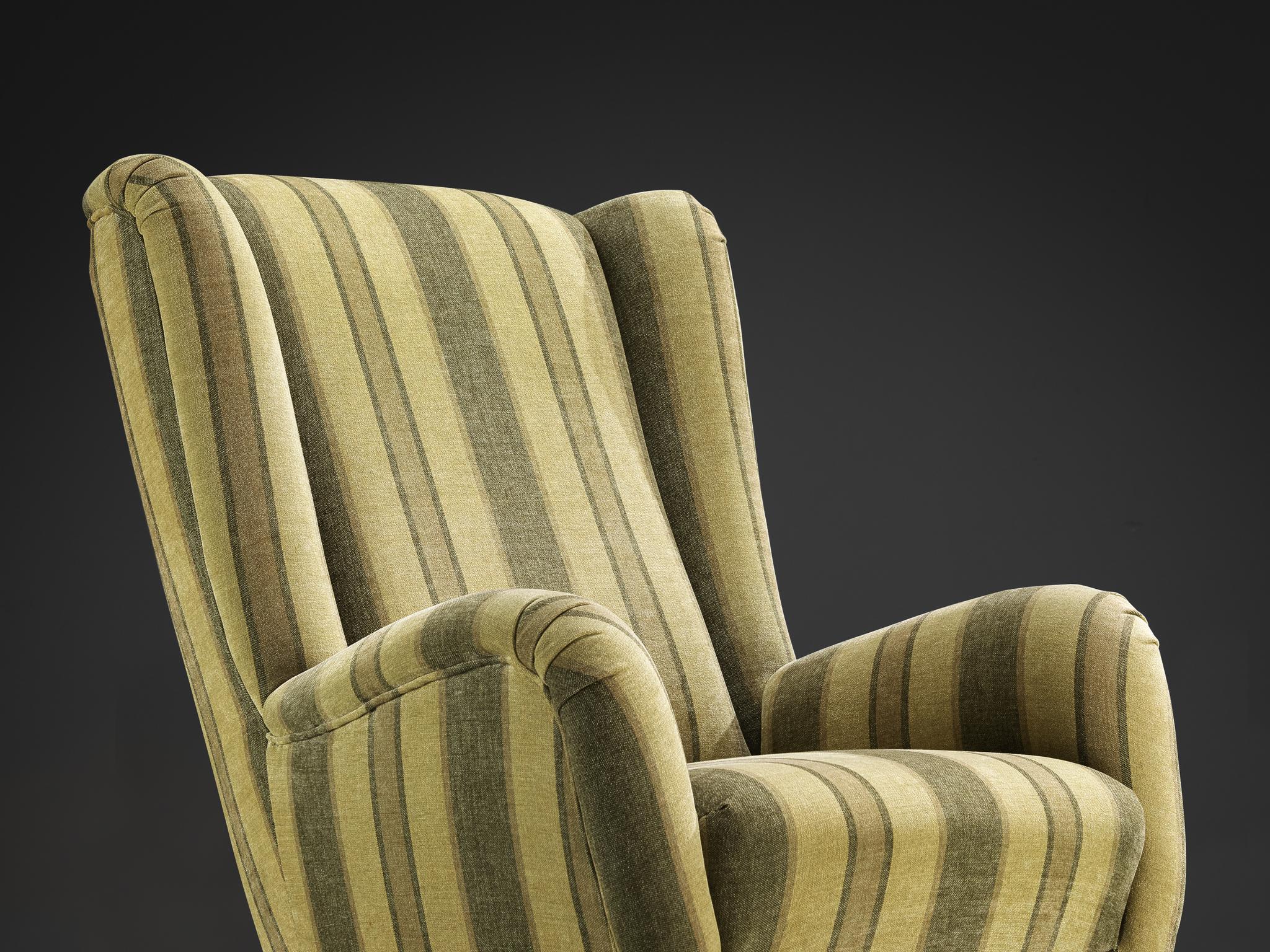Berga Mobler Highback Lounge Chair in Green Striped Upholstery For Sale 1