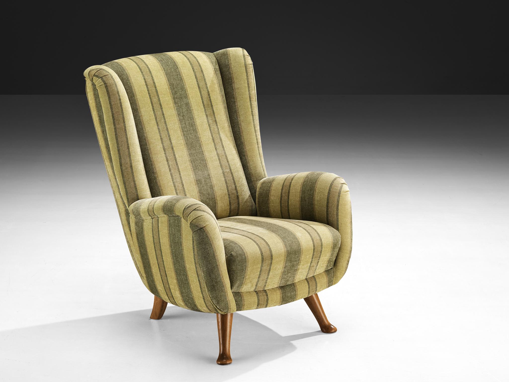 Berga Mobler Highback Lounge Chair in Green Striped Upholstery For Sale 2