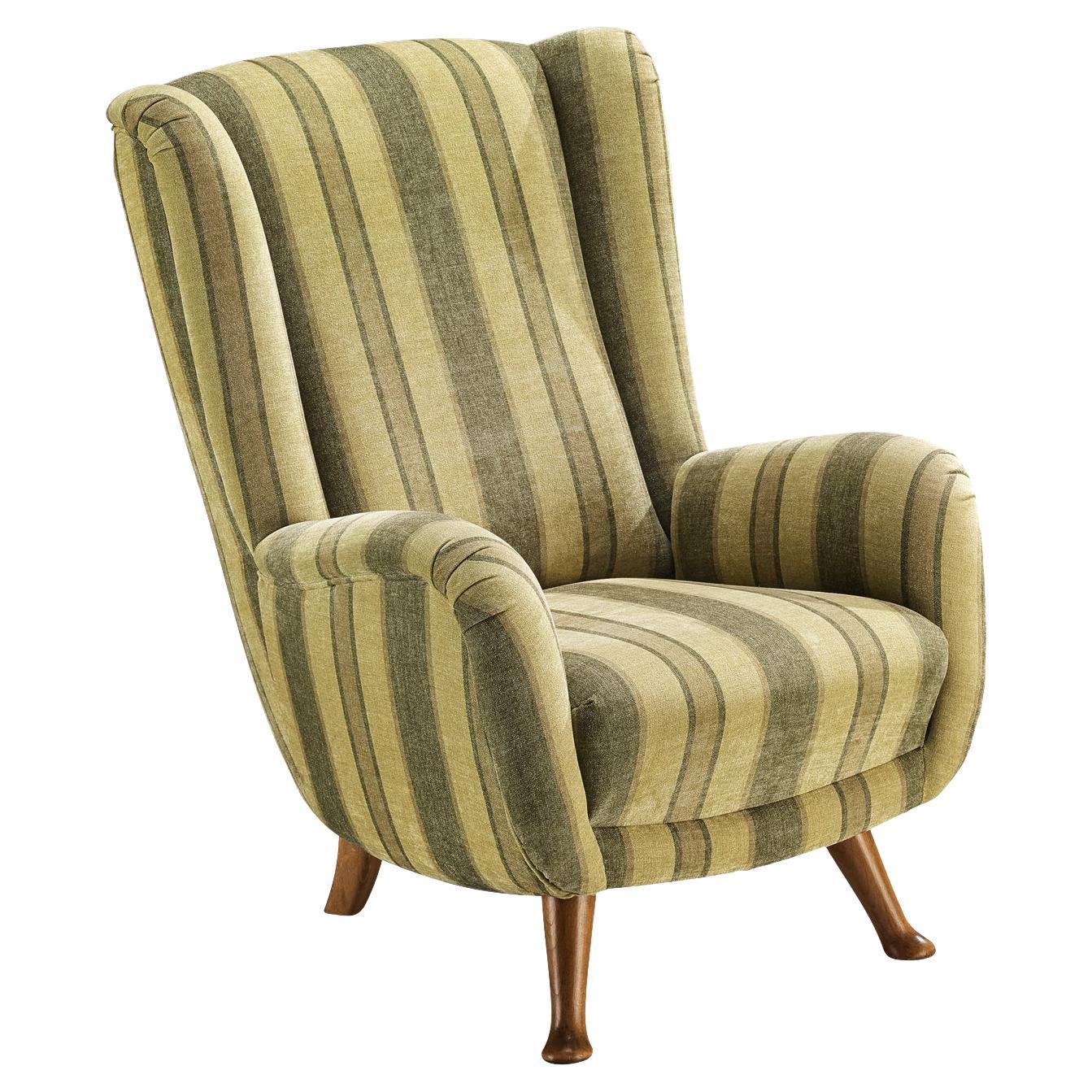 Berga Mobler Highback Lounge Chair in Green Striped Upholstery