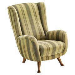 Berga Mobler Highback Lounge Chair in Green Striped Upholstery