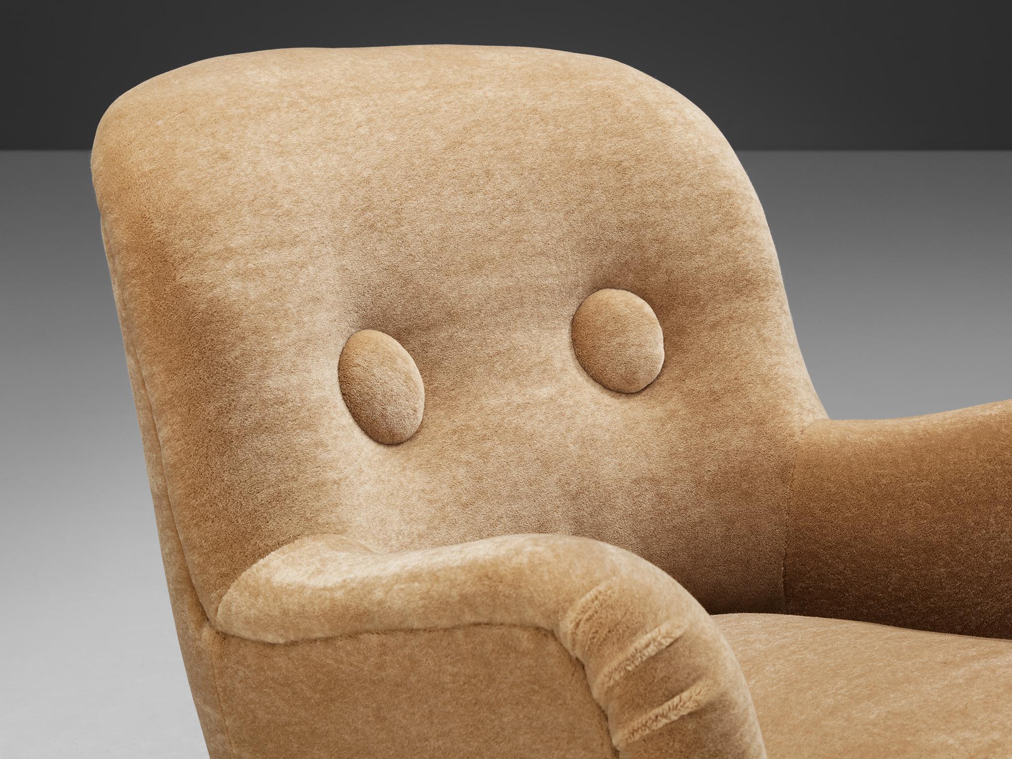 Art Deco Berga Mobler Lounge Chair in Beige Teddy