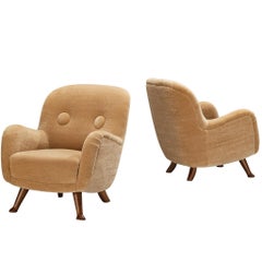 Vintage Berga Mobler Pair of Lounge Chairs in Beige Teddy 