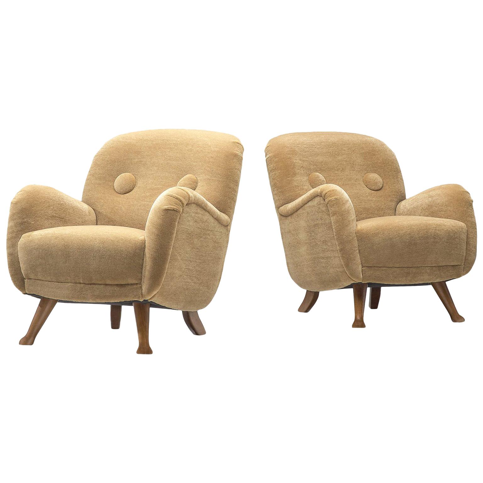 Berga Mobler Reupholstered Lounge Chairs in Beige Teddy
