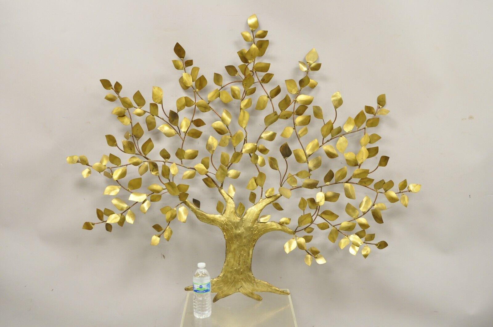 Bergasse Mid-Century Modern brass tree of life large wall art sculpture. Item features a signed to leaf, large impressive size, very nice vintage item, great style and form. Circa 1960s. Measurements: 44
