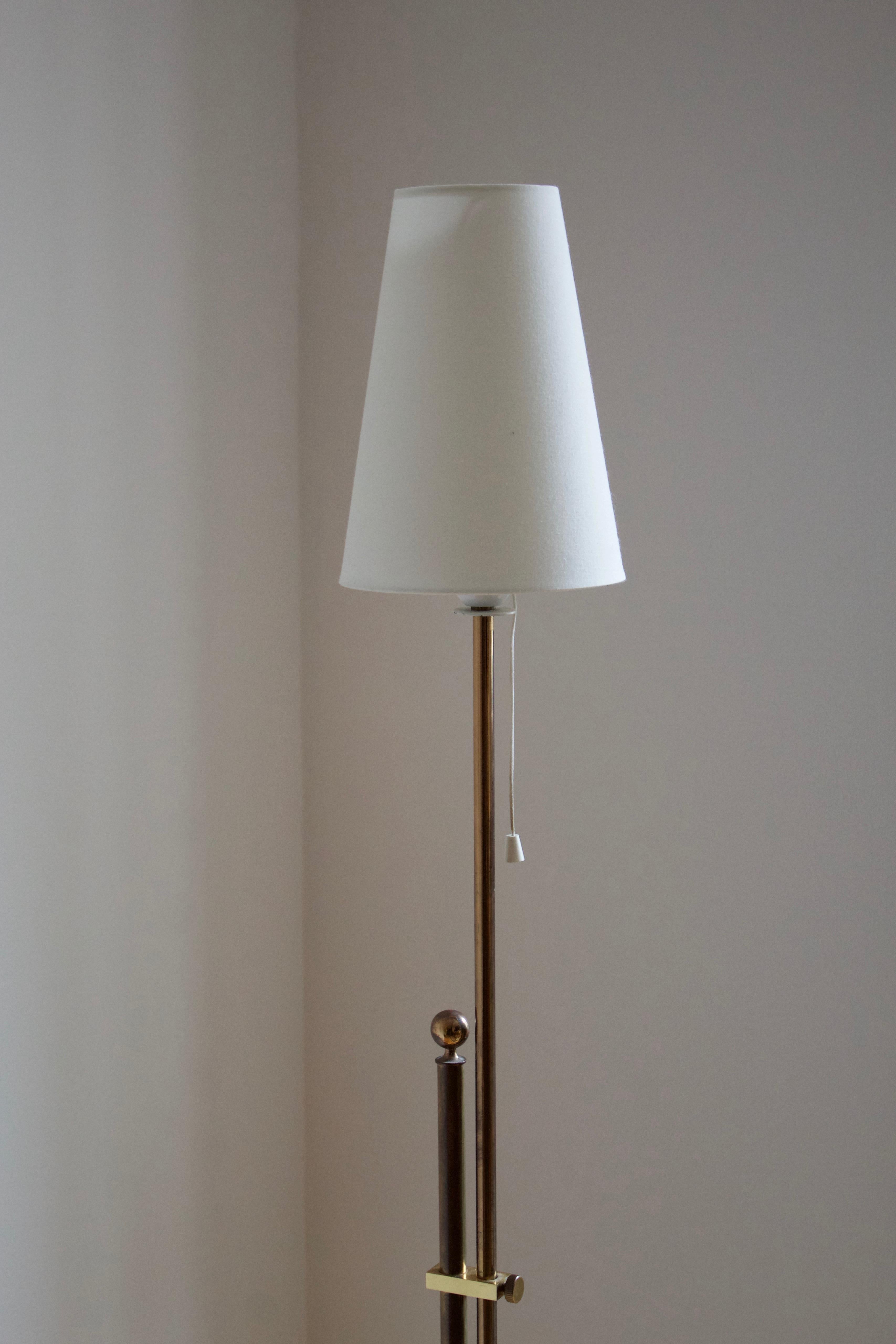 Mid-Century Modern Bergboms, Adjustable Floor Lamp, Brass, Fabric, Sweden, 1970s