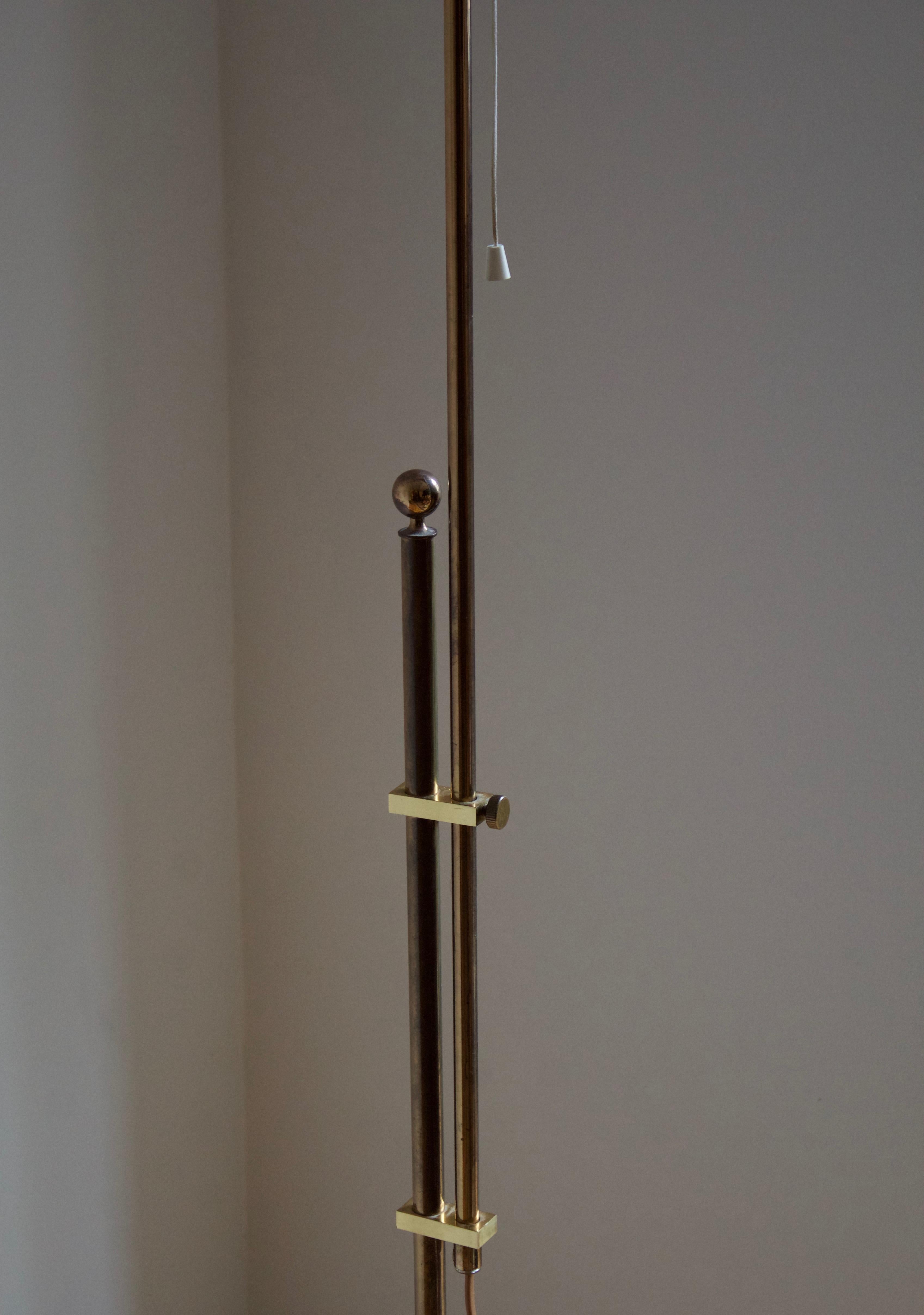 Swedish Bergboms, Adjustable Floor Lamp, Brass, Fabric, Sweden, 1970s