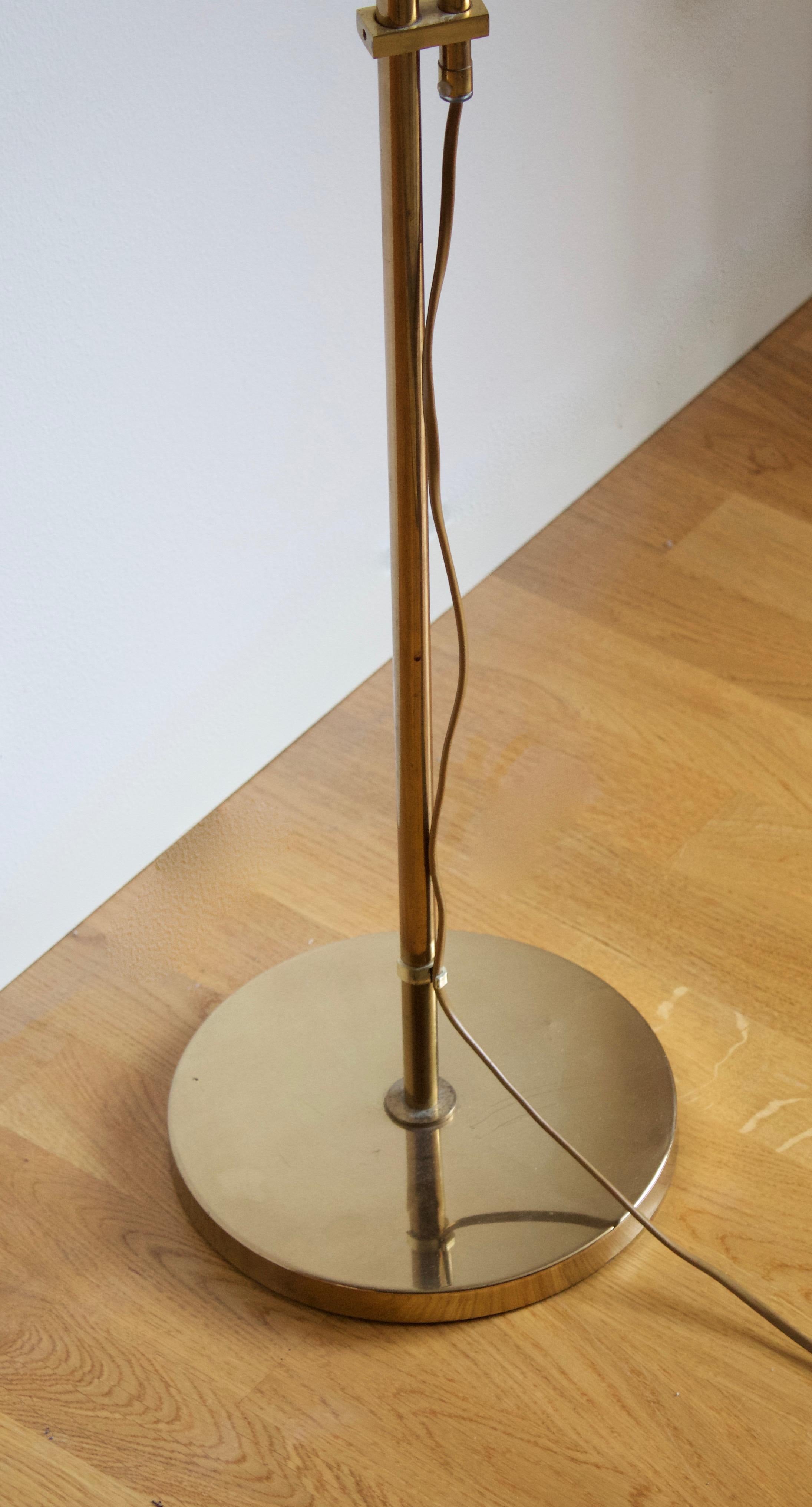 Bergboms, Adjustable Floor Lamp, Brass, Fabric, Sweden, 1970s In Good Condition In High Point, NC