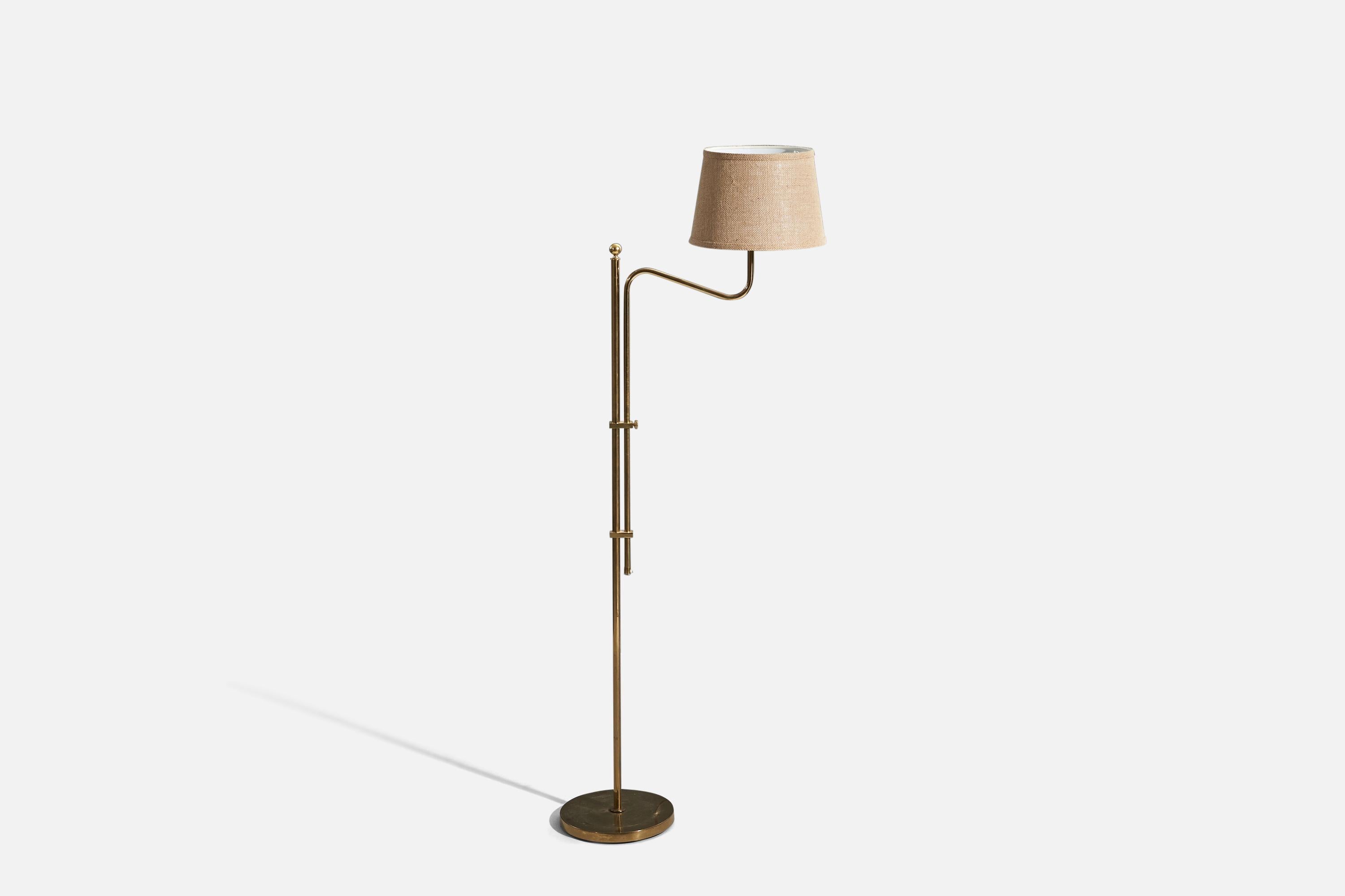 Bergboms, Adjustable Floor Lamp, Brass, Fabric, Sweden, 1970s In Good Condition In High Point, NC