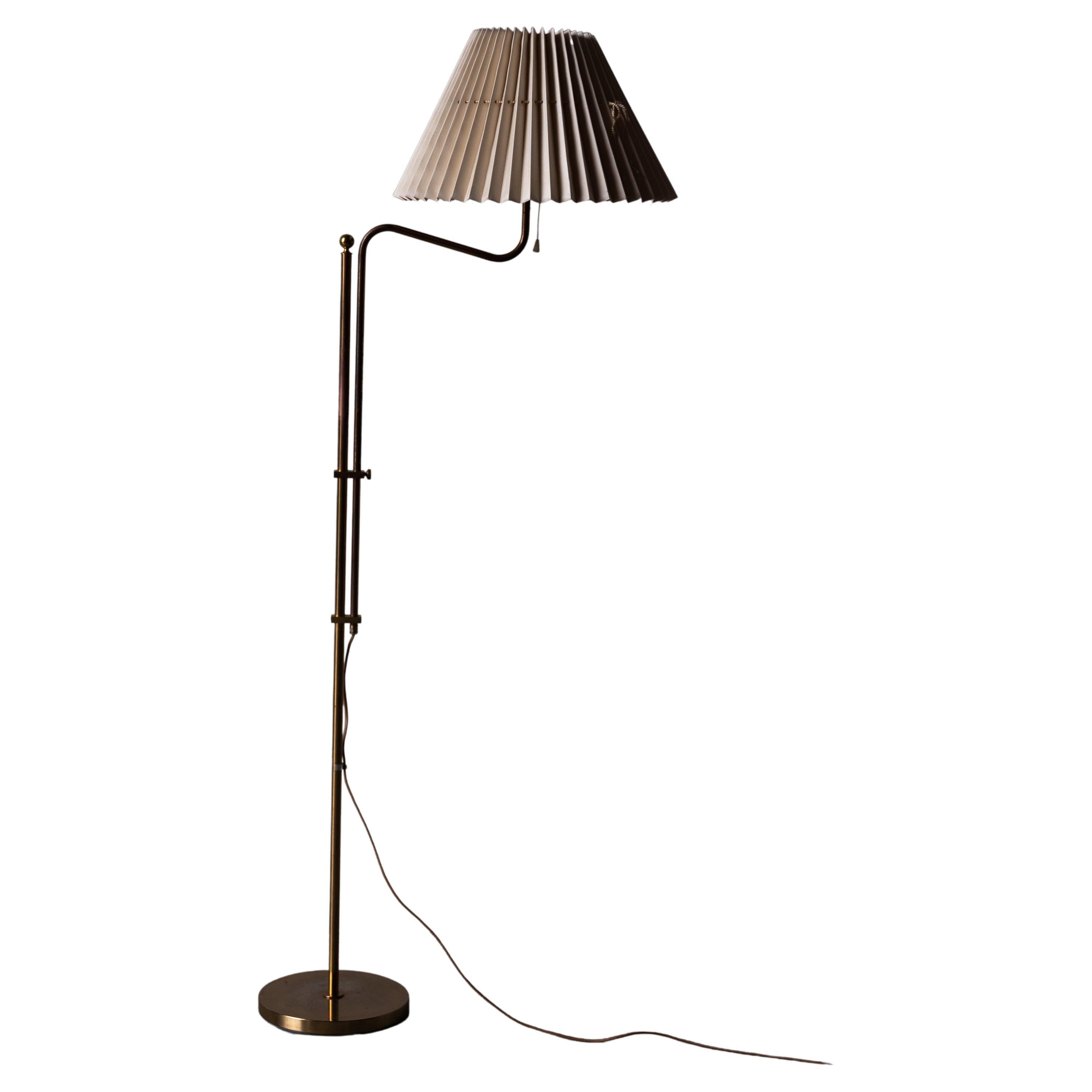 Bergboms, Adjustable Floor Lamp, Brass, Papershade, Sweden, 1970s