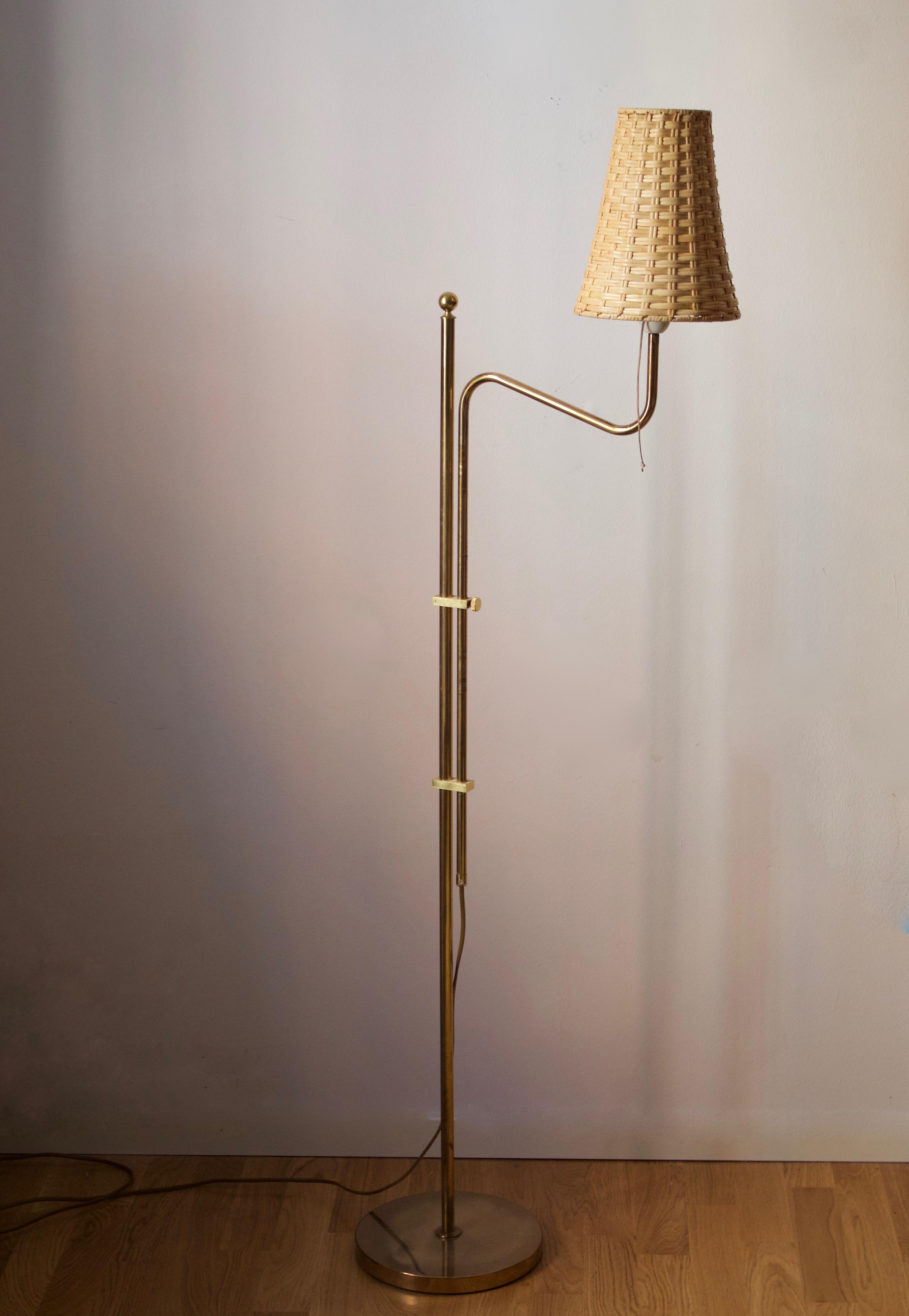 An adjustable floor lamp. Designed and produced by Bergboms, Sweden, c. 1970s. Assorted vintage rattan lampshade.

Other designers of the period include Paavo Tynell, Hans Bergström, Josef Frank, and Kaare Klint.