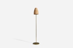 Bergboms, verstellbare Stehlampe, Messing, Rattan, Schweden, 1970er Jahre