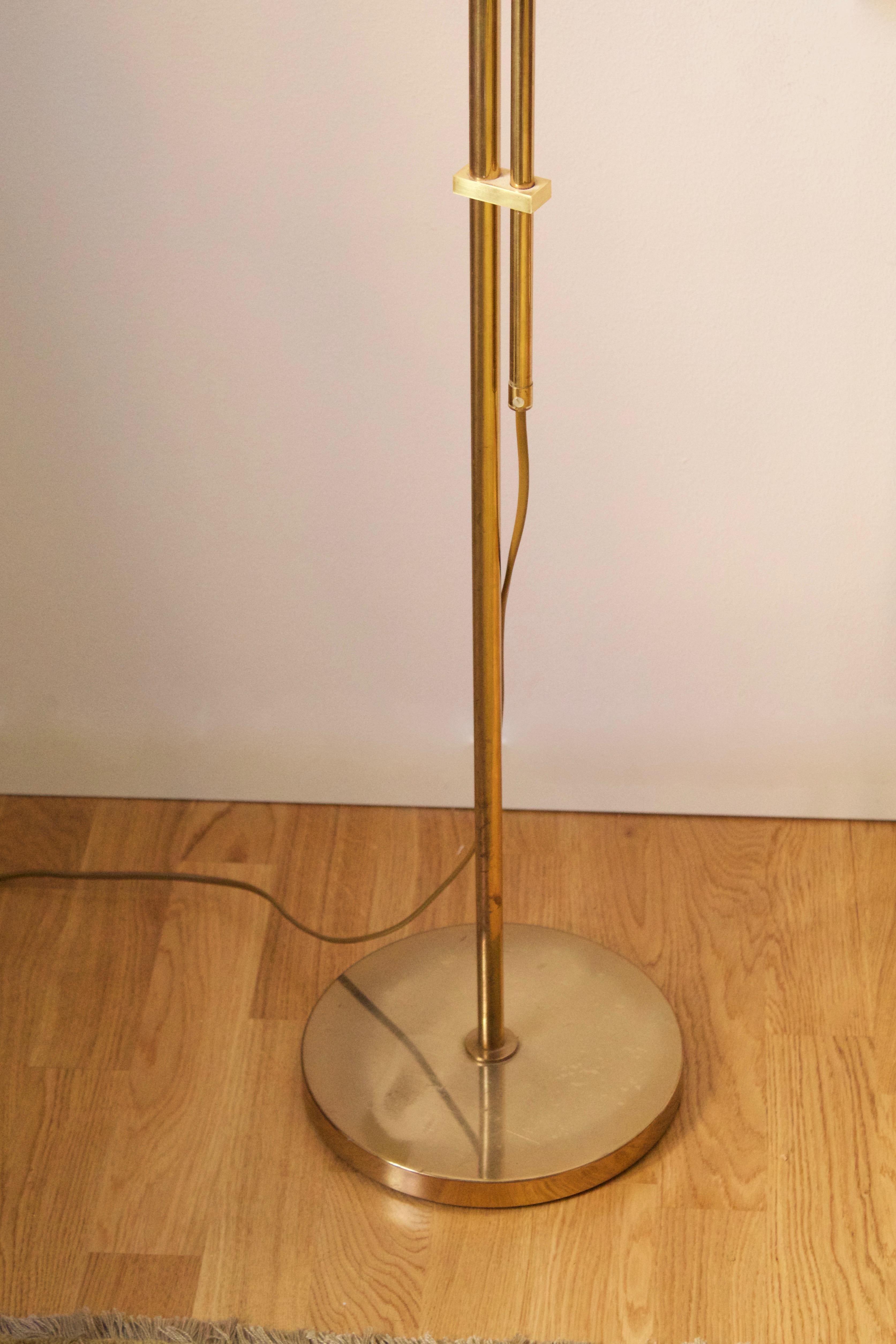 Bergboms, Adjustable Floor Lamp, Brass, Rattan, Sweden, 1970s In Good Condition In High Point, NC