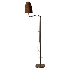 Bergboms, Adjustable Floor Lamp, Brass, Rattan, Sweden, 1970s