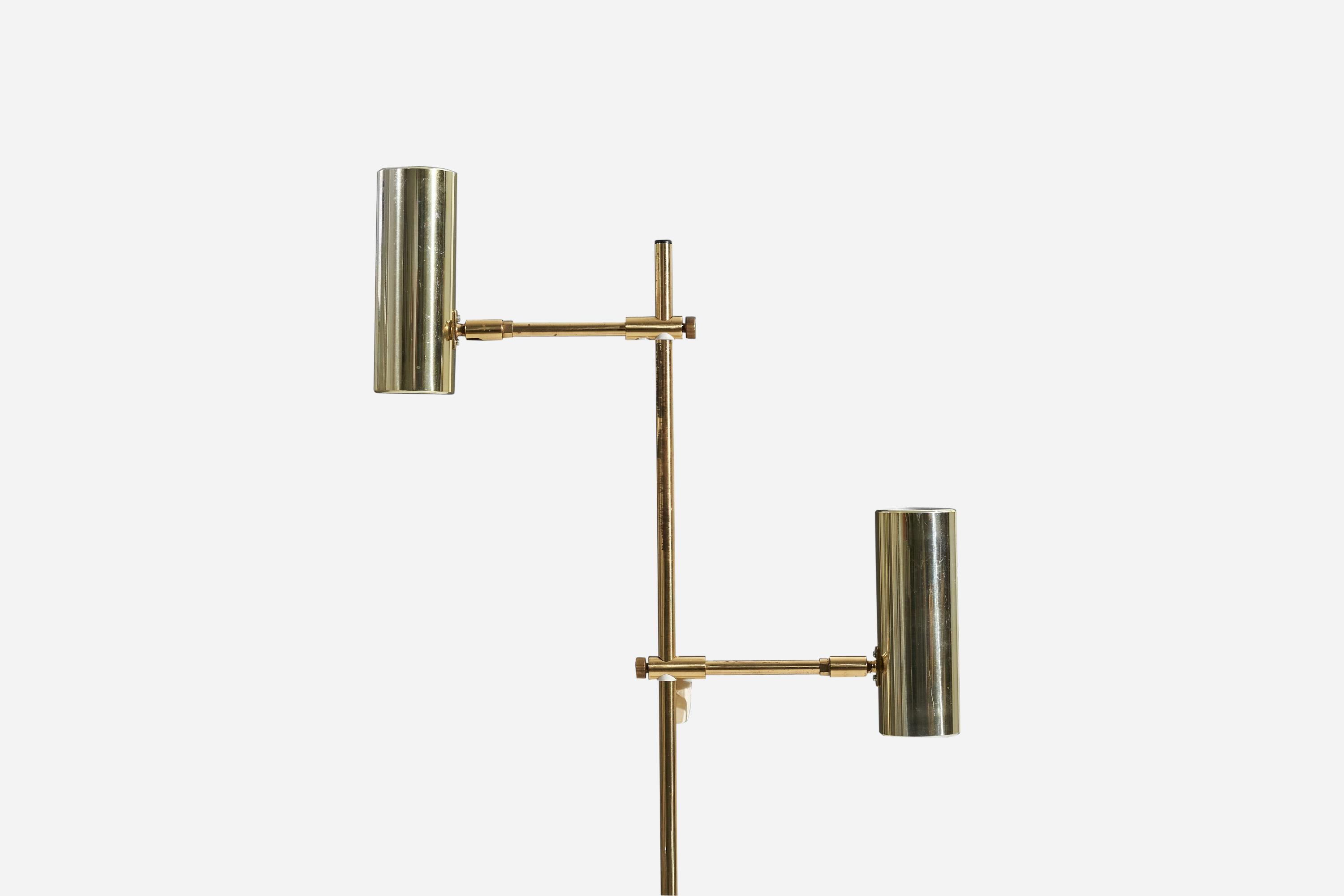 Bergboms, Adjustable Floor Lamp, Brass, Sweden, 1970s In Good Condition For Sale In High Point, NC