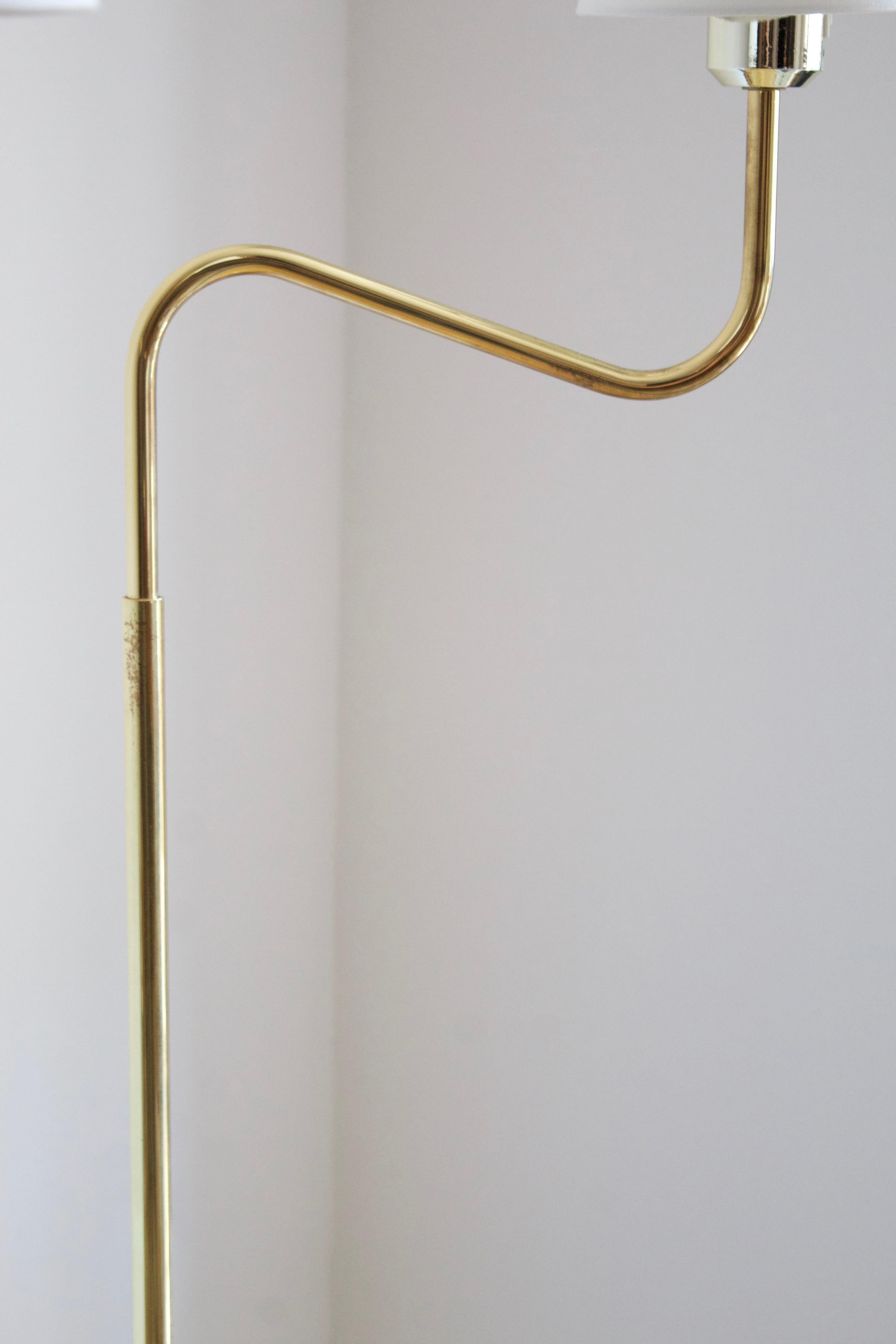 Mid-Century Modern Bergboms, Adjustable Floor Lamps, Brass, Fabric, Sweden, 1970s