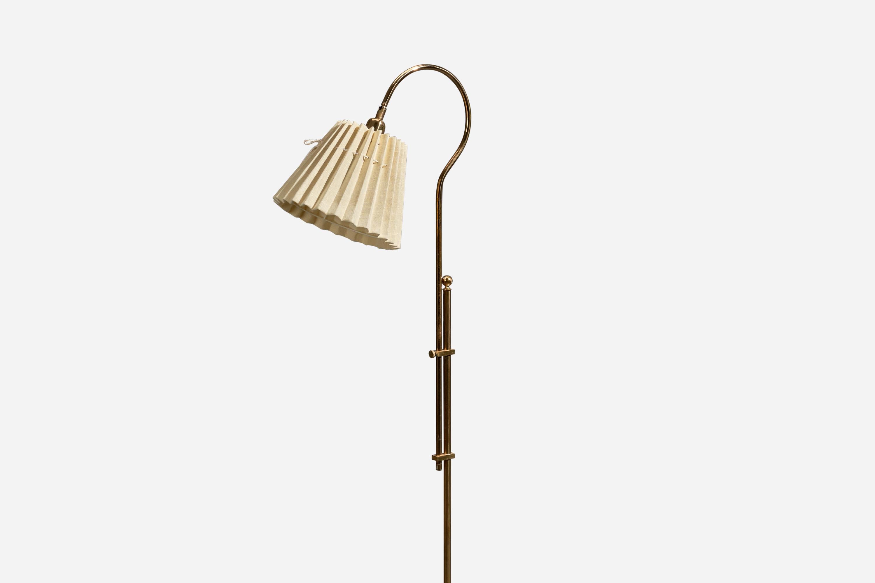 Scandinavian Modern Bergboms, Adjustable Floor Lamps, Brass, Fabric, Sweden, 1970s