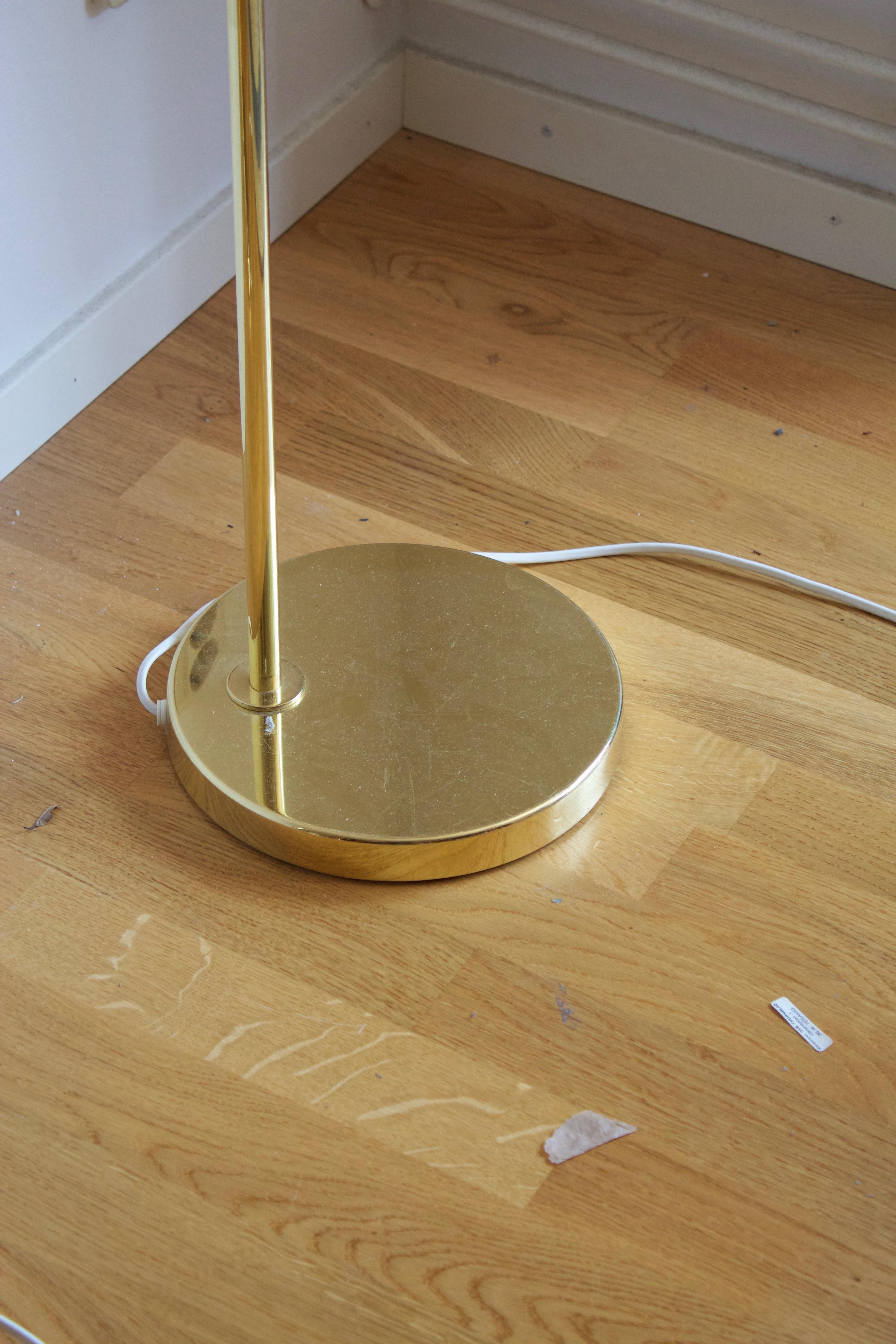 Swedish Bergboms, Adjustable Floor Lamps, Brass, Fabric, Sweden, 1970s