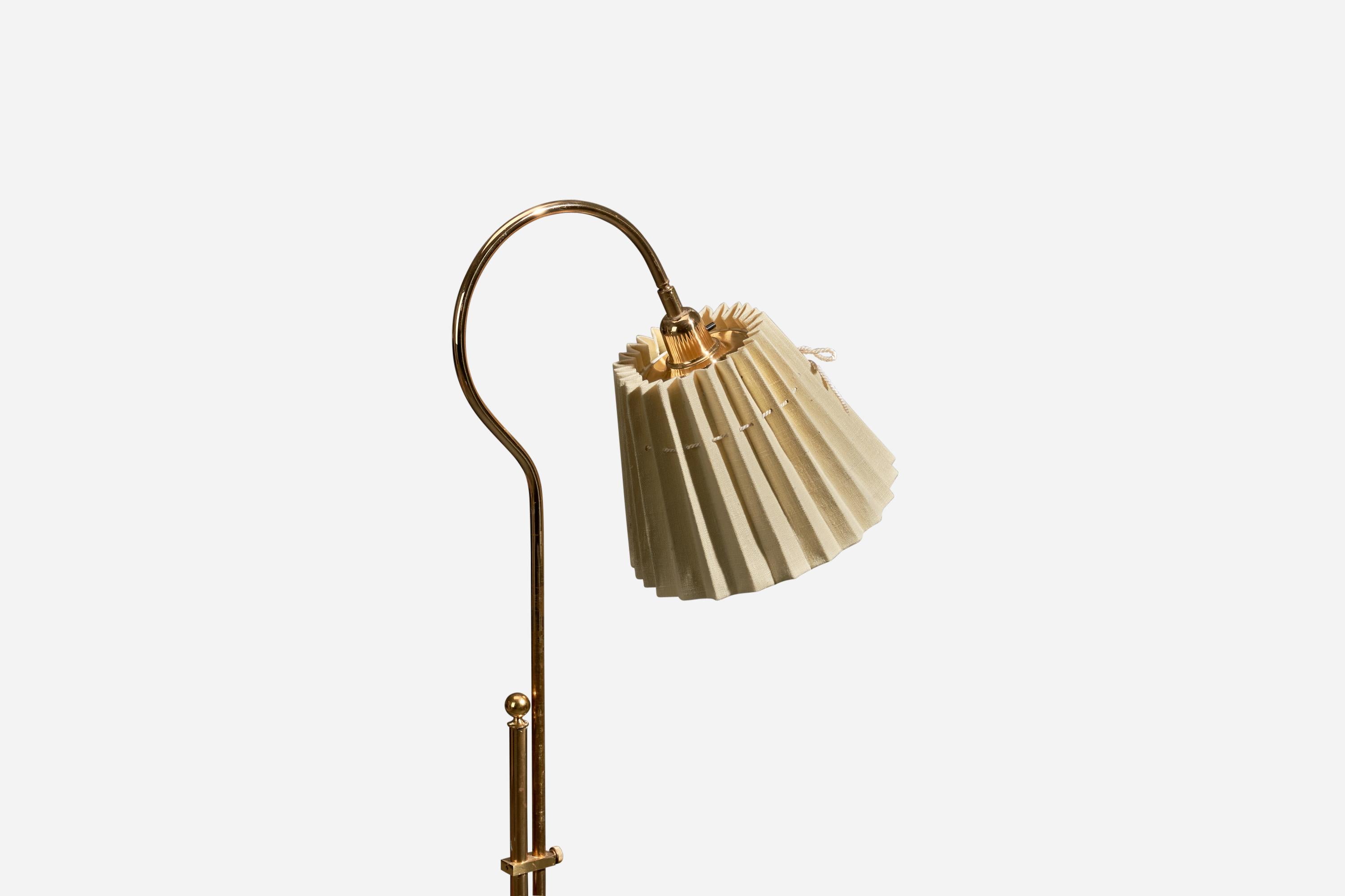 Swedish Bergboms, Adjustable Floor Lamps, Brass, Fabric, Sweden, 1970s