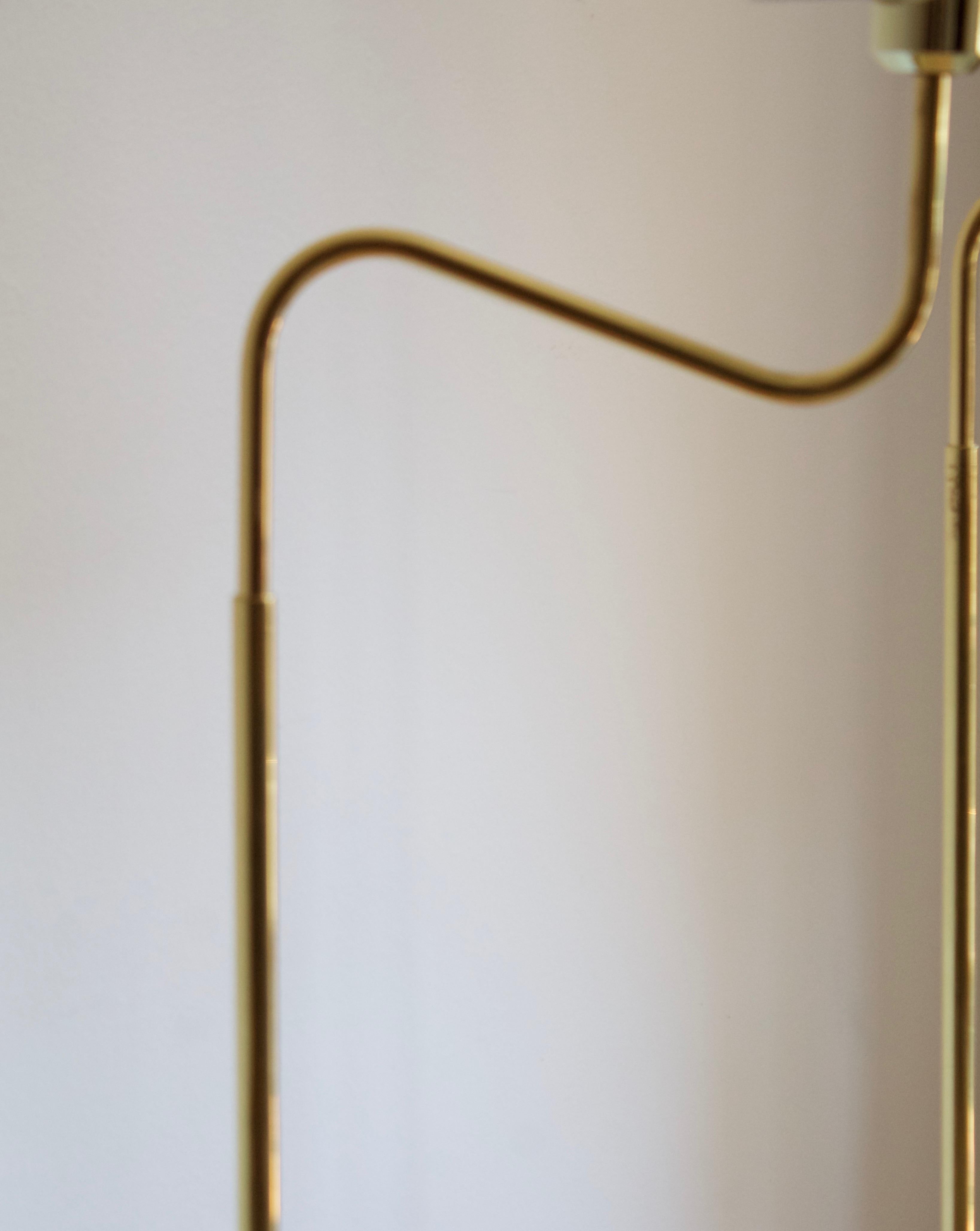 Bergboms, Adjustable Floor Lamps, Brass, Fabric, Sweden, 1970s In Good Condition In High Point, NC