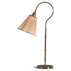 Bergboms, Adjustable Table Lamp, Brass, Fabric, Sweden, 1960s