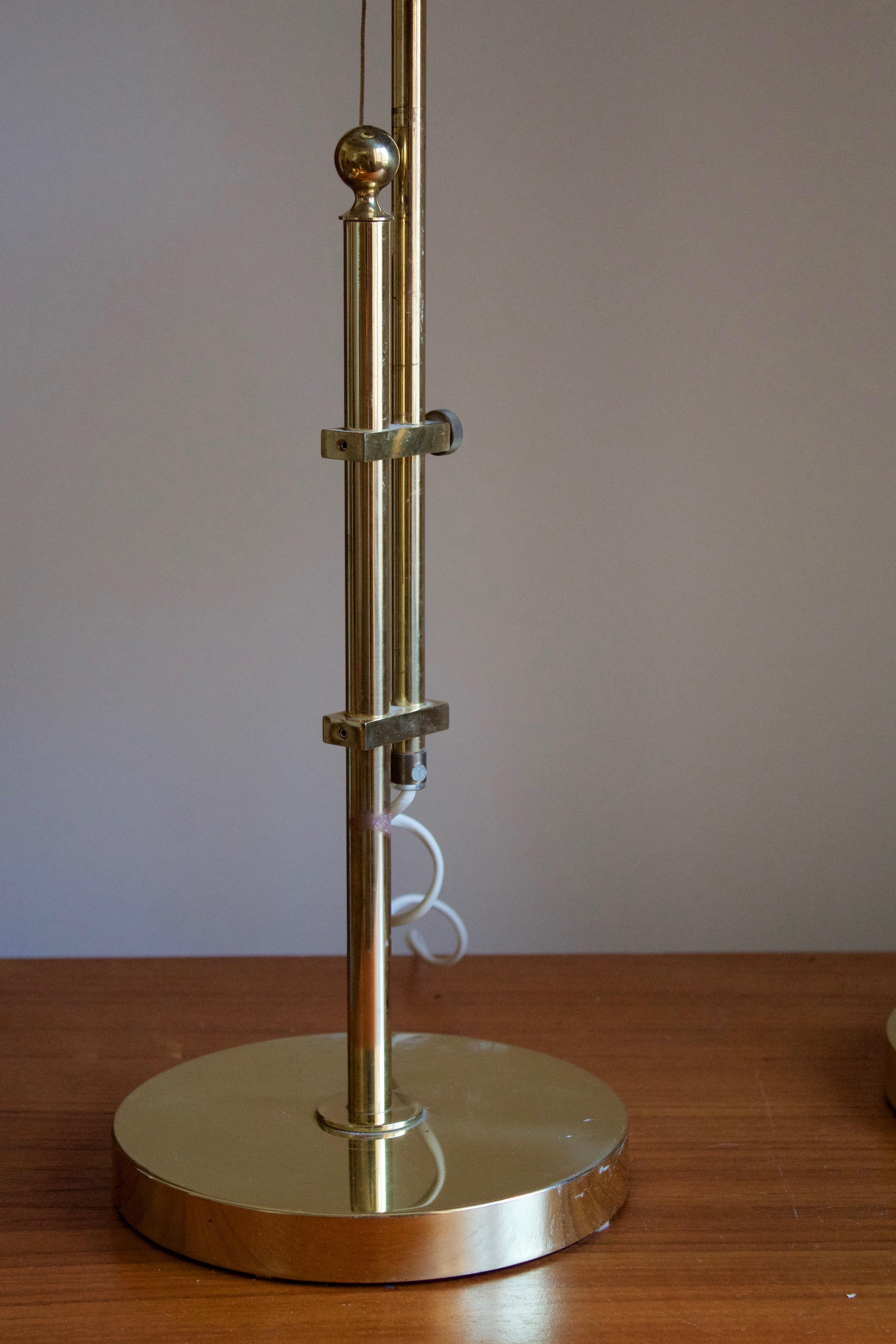 Mid-Century Modern Bergboms, Adjustable Table Lamp, Brass, Rattan, Sweden, 1960s