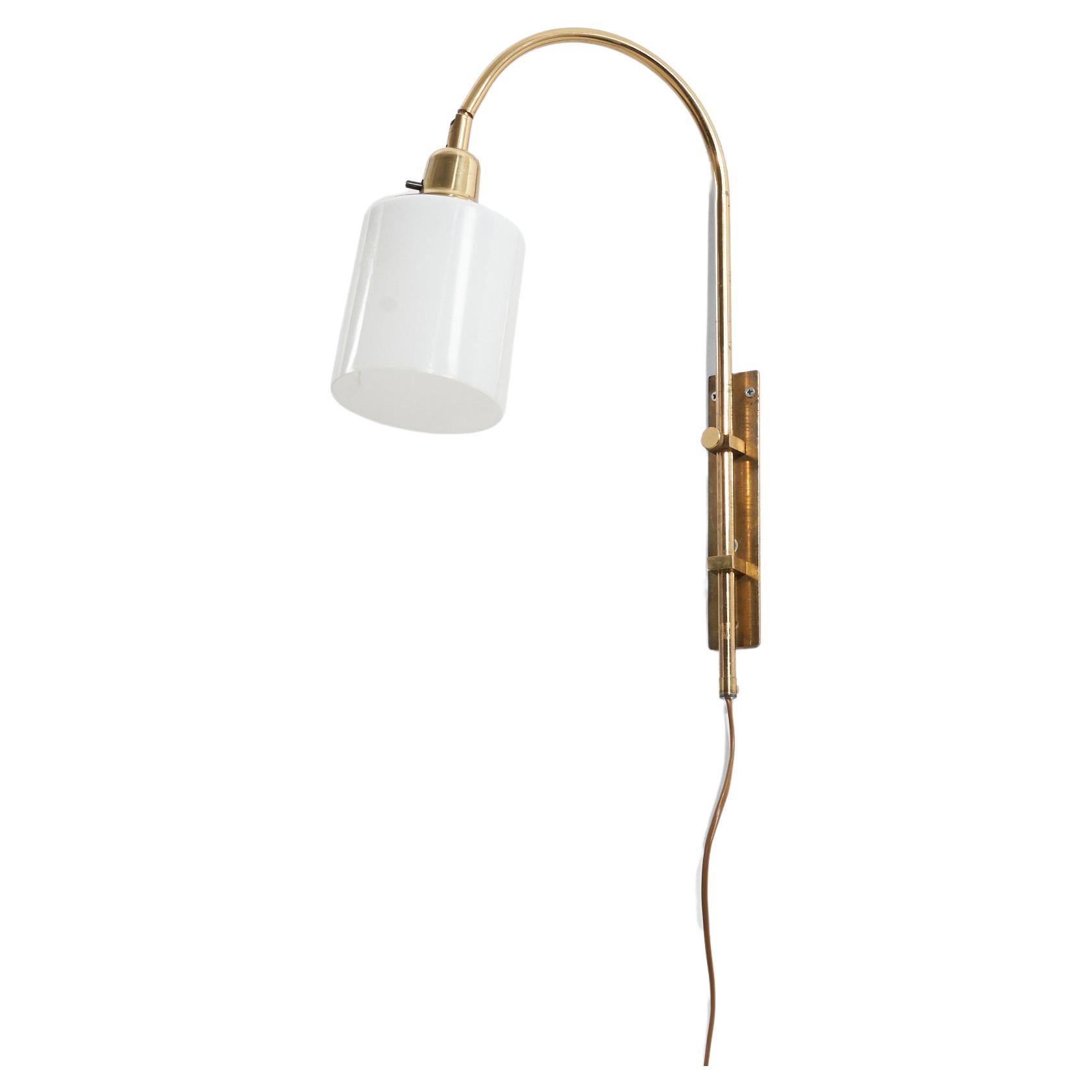 Bergboms, Adjustable Wall Light, Brass, Acrylic, Sweden, 1970s For Sale