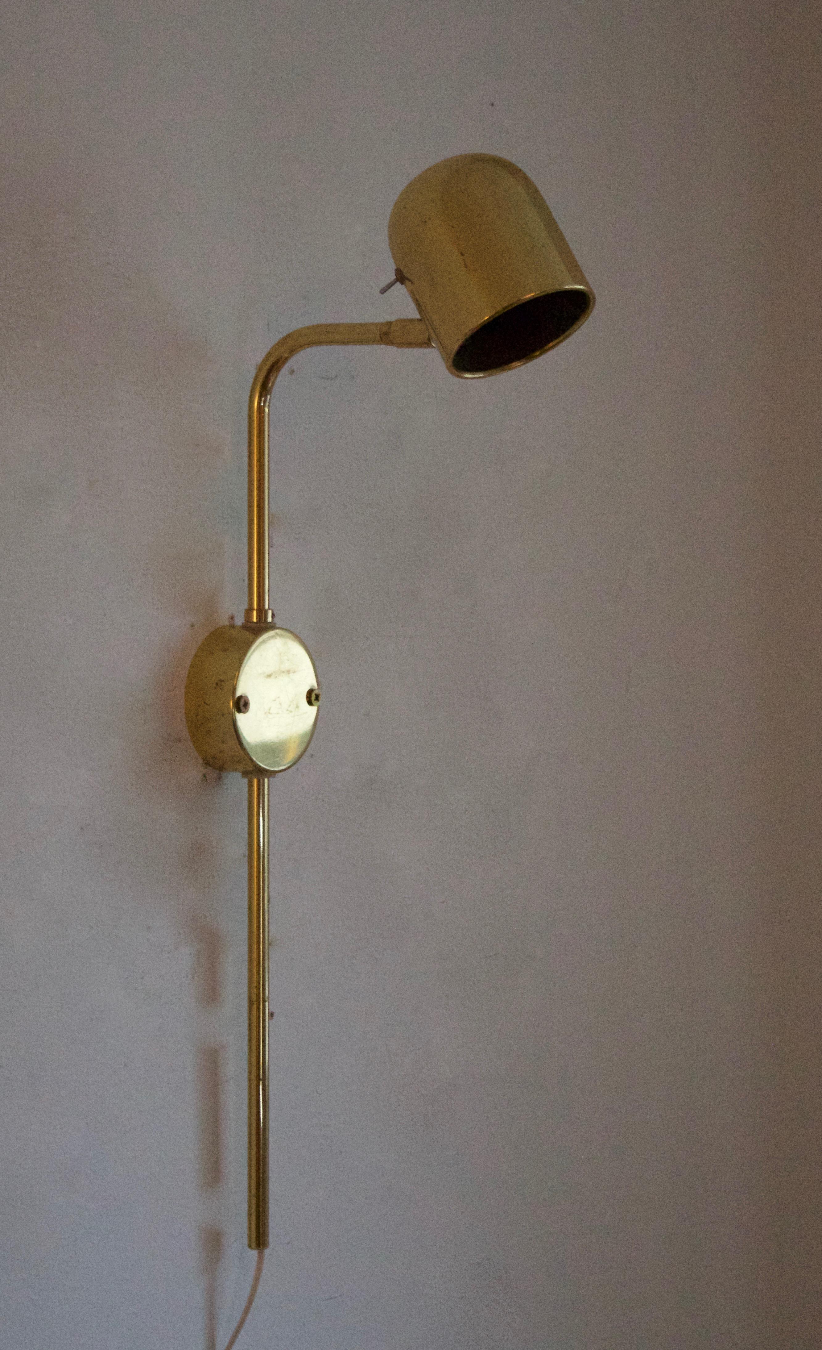 Bergboms, Adjustable Wall Lights, Brass, Sweden, 1970s In Good Condition In High Point, NC