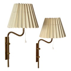 Bergboms, Adjustable Wall Lights / Sconces, Brass, Fabric, Sweden, 1960s