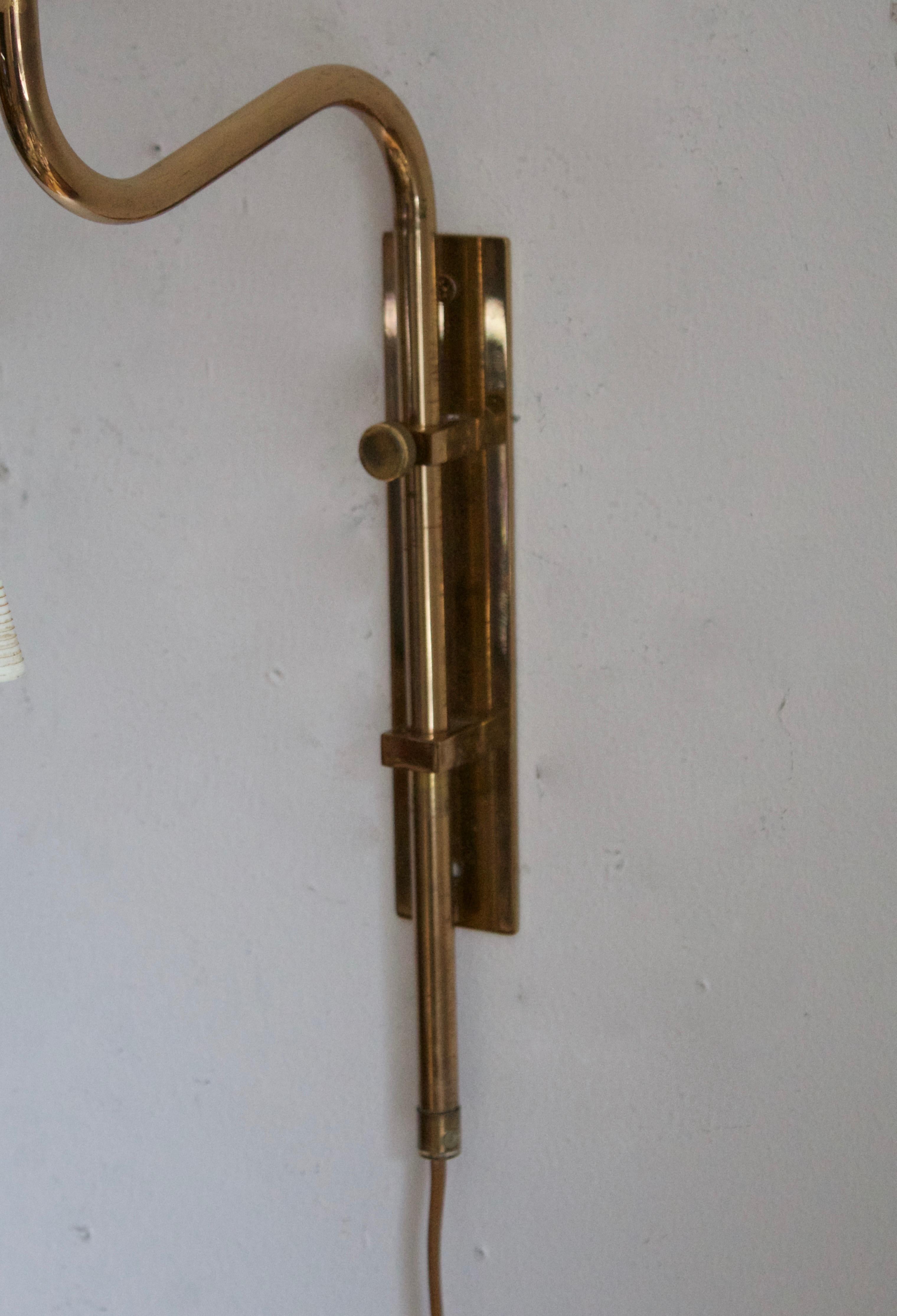 Bergboms, Adjustable Wall Lights / Sconces, Brass, Fabric, Sweden, 1970s In Good Condition In High Point, NC