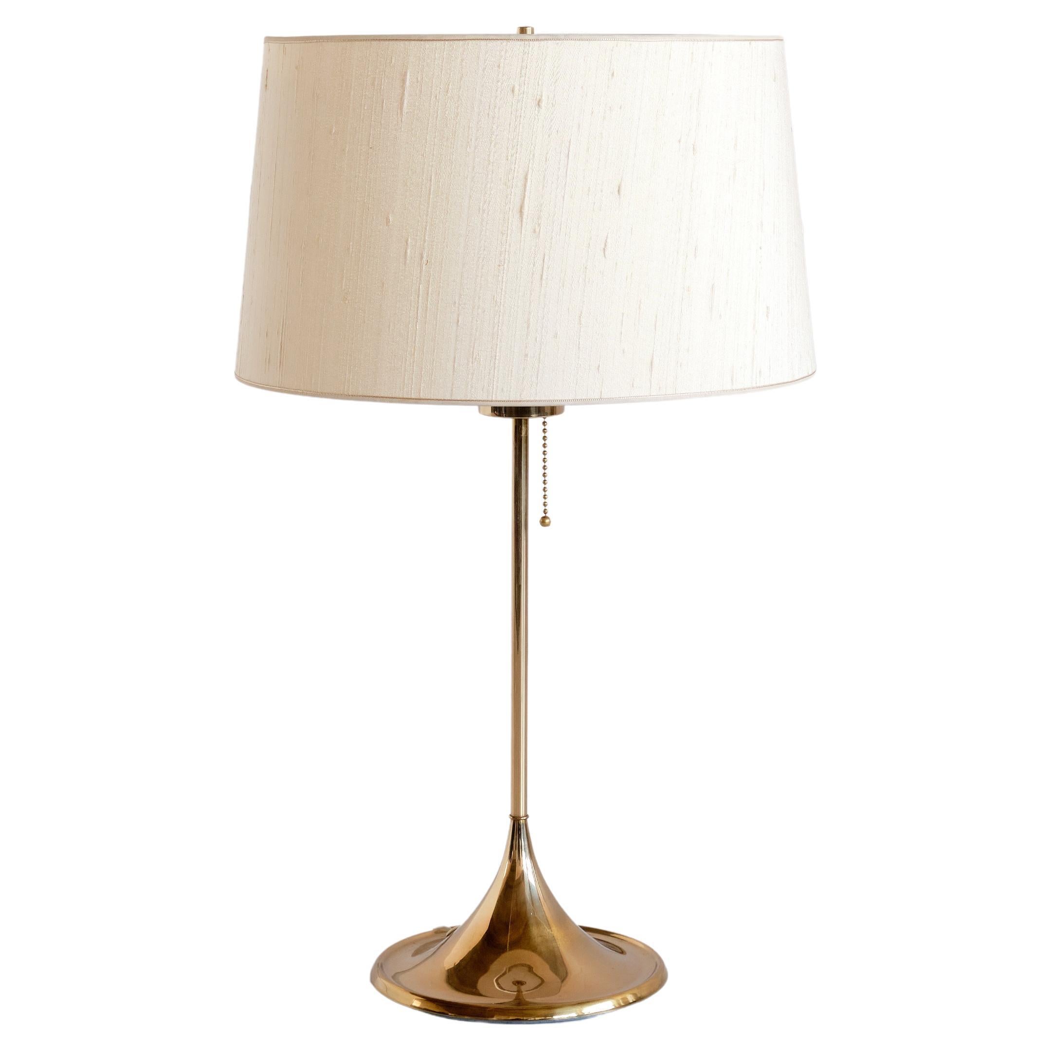 Bergboms B-024 Brass Table Lamp with Beige Silk Shade, Sweden, 1960s