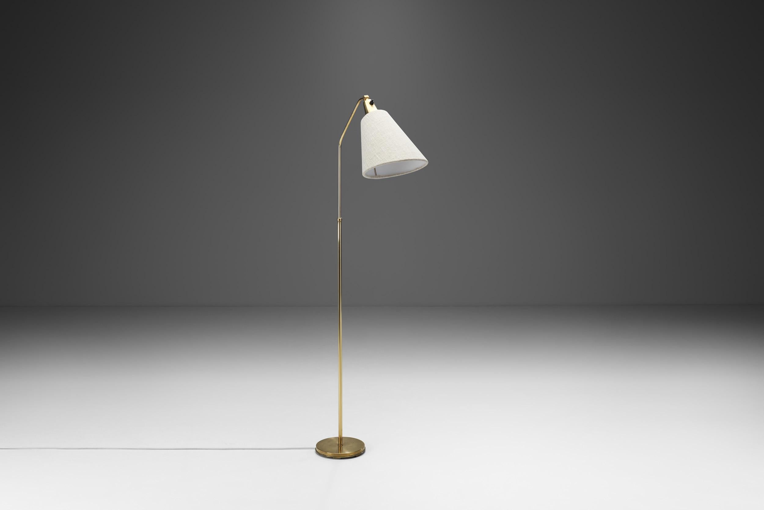 Bergboms Brass Floor Lamp with Upholstered Shade, Sweden, 1940s In Good Condition In Utrecht, NL