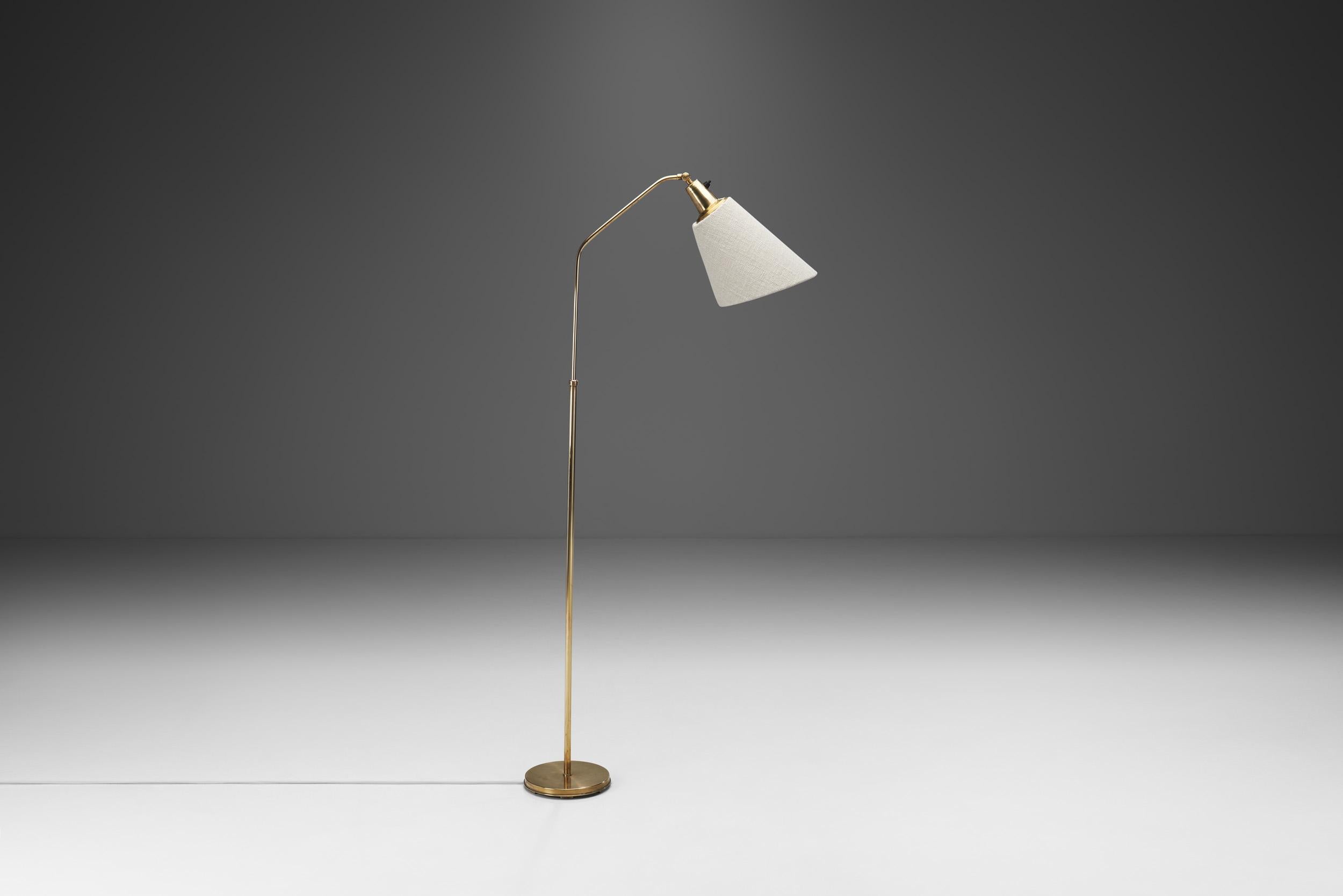 Bergboms Brass Floor Lamp with Upholstered Shade, Sweden, 1940s 1