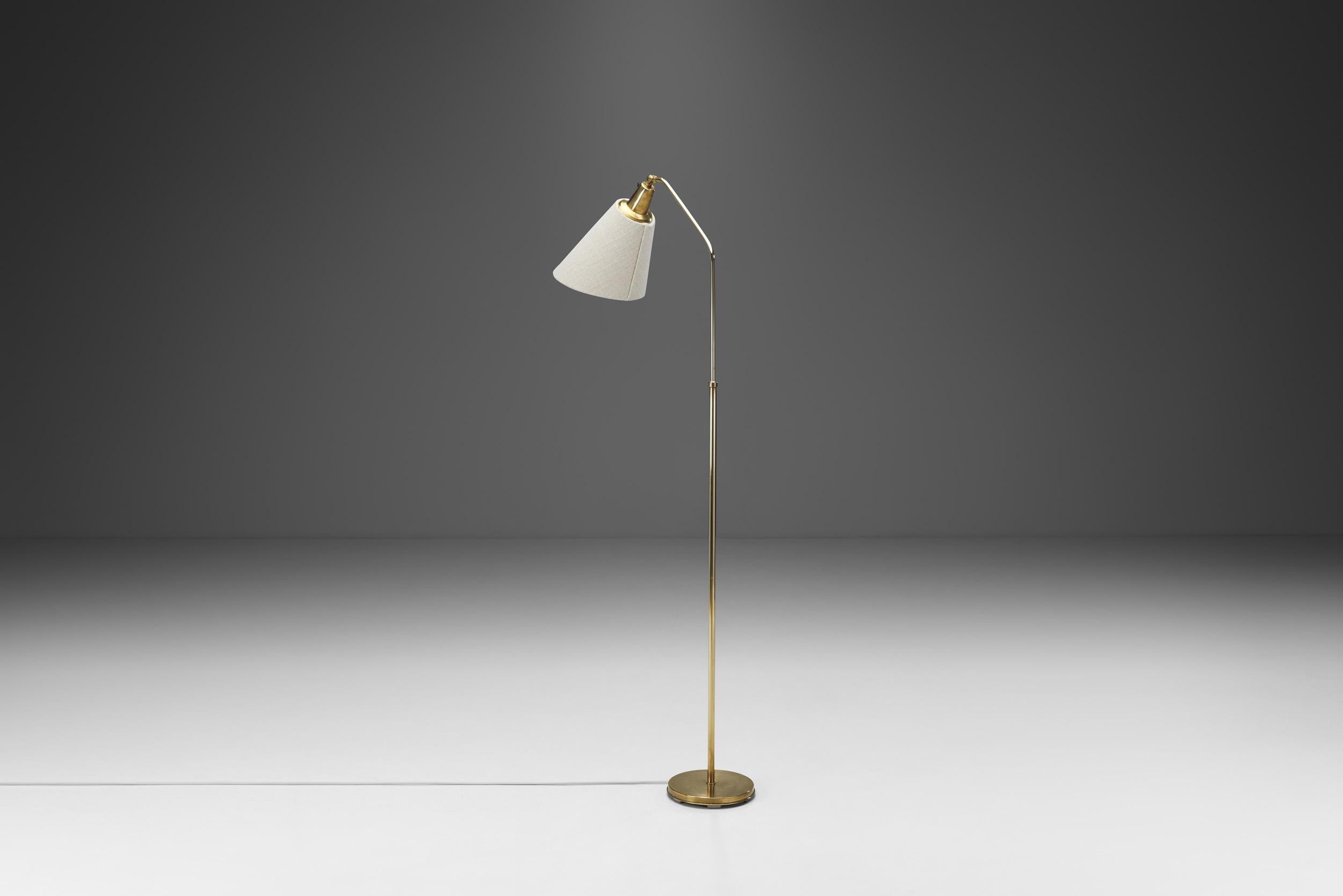 Bergboms Brass Floor Lamp with Upholstered Shade, Sweden, 1940s 2