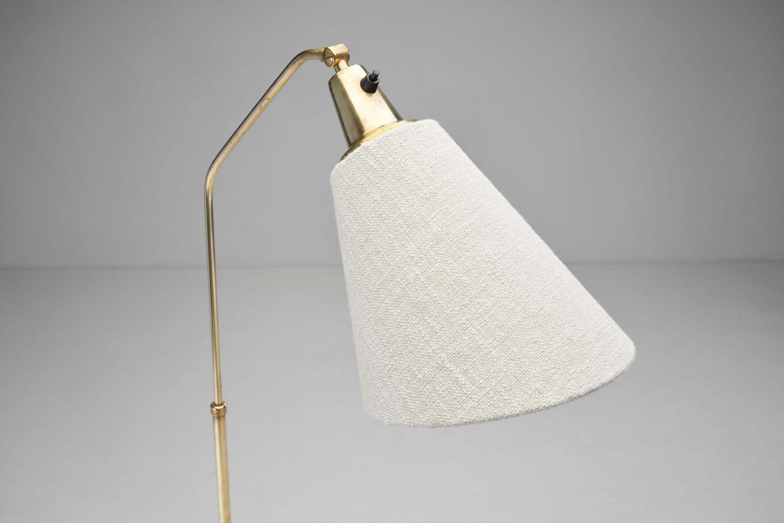 Bergboms Brass Floor Lamp with Upholstered Shade, Sweden, 1940s 3