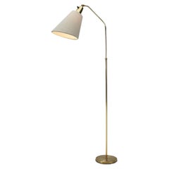 Vintage Bergboms Brass Floor Lamp with Upholstered Shade, Sweden, 1940s