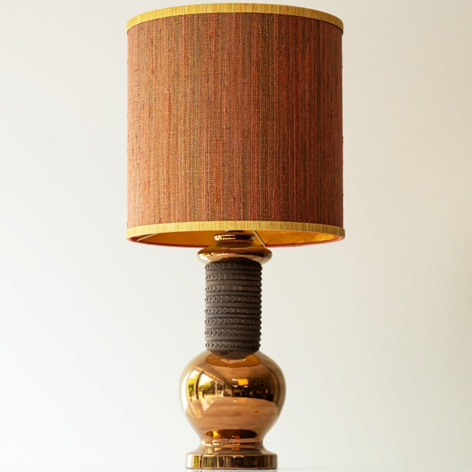Mid-Century Modern Bergboms Ceramic Copper FLoor Table Lamp, Lampshade by R. Houben For Sale