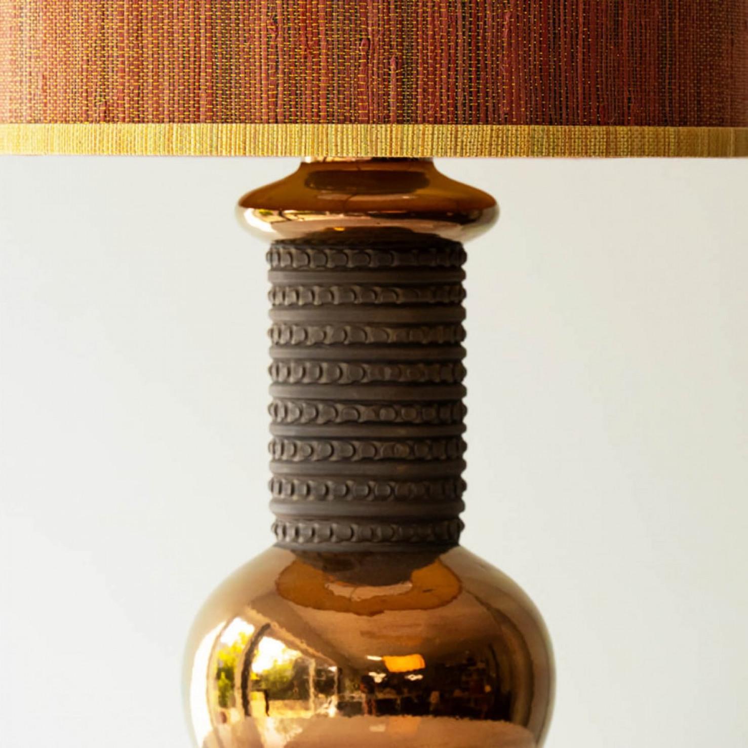 Other Bergboms Ceramic Copper FLoor Table Lamp, Lampshade by R. Houben For Sale