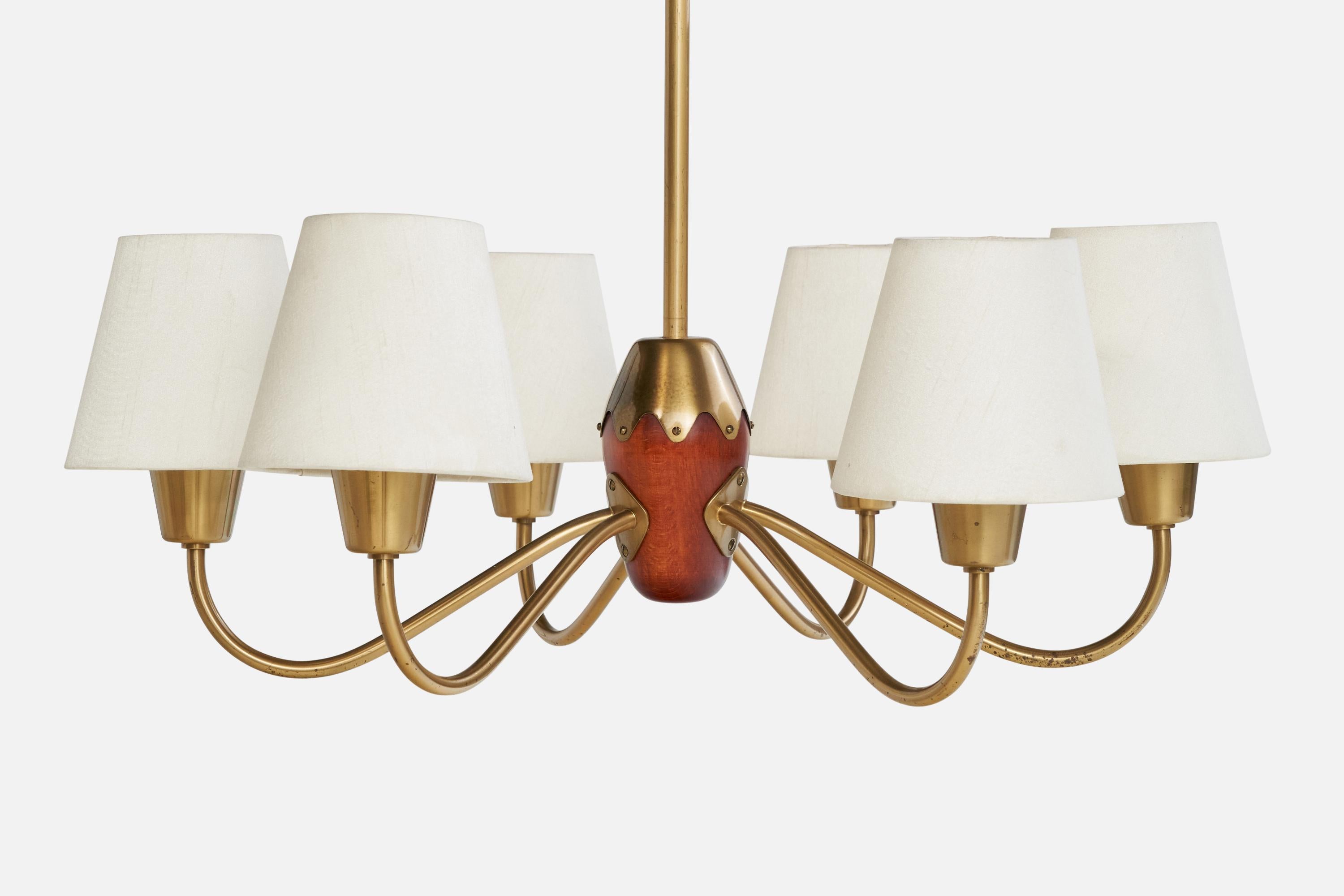 Lustre Bergboms, laiton, hêtre, tissu, Suède, années 1940 Bon état - En vente à High Point, NC