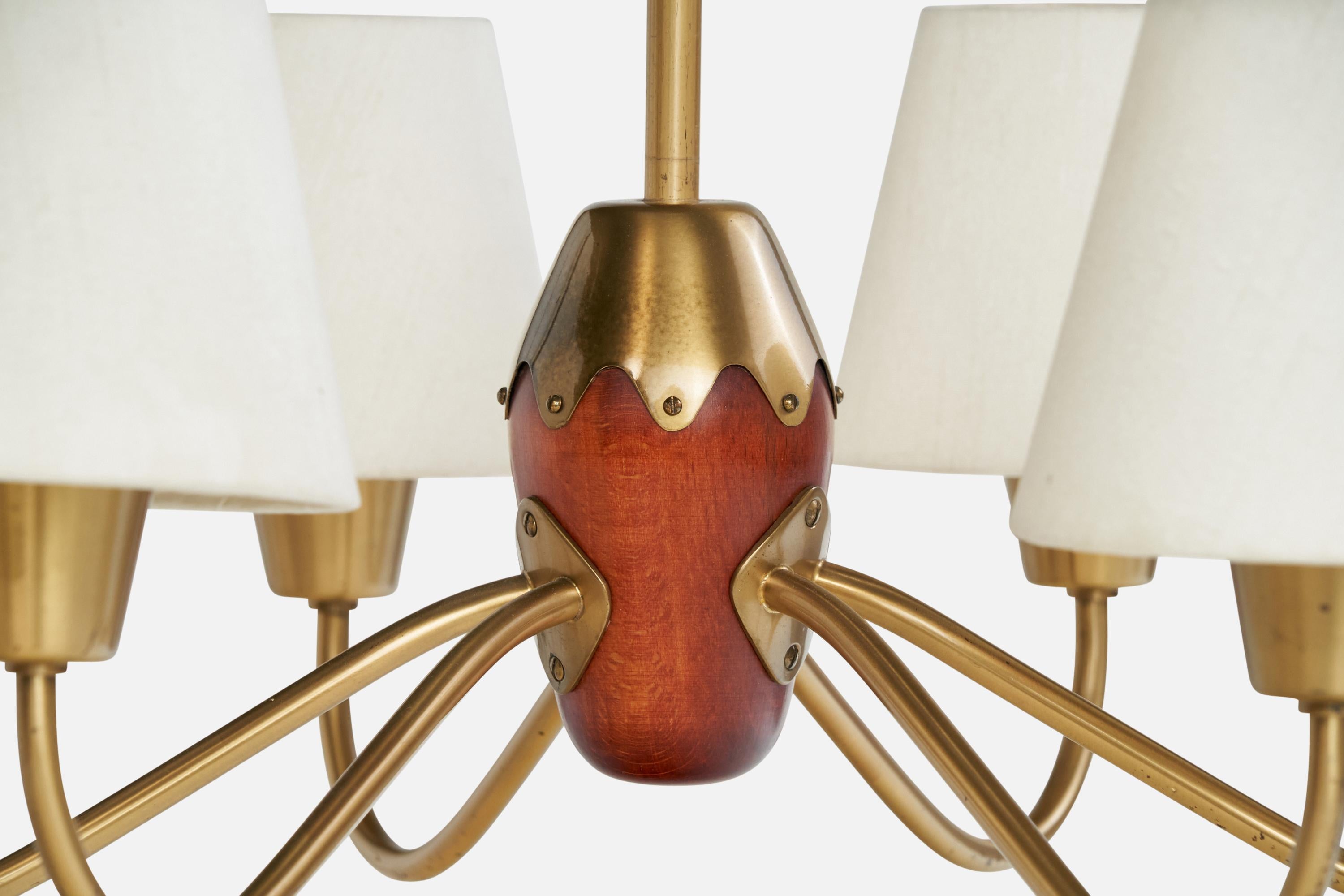 Laiton Lustre Bergboms, laiton, hêtre, tissu, Suède, années 1940 en vente
