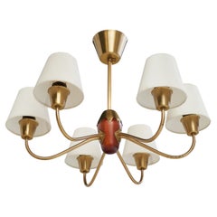 Bergboms, Chandelier, Brass, Beech, Fabric, Sweden, 1940s