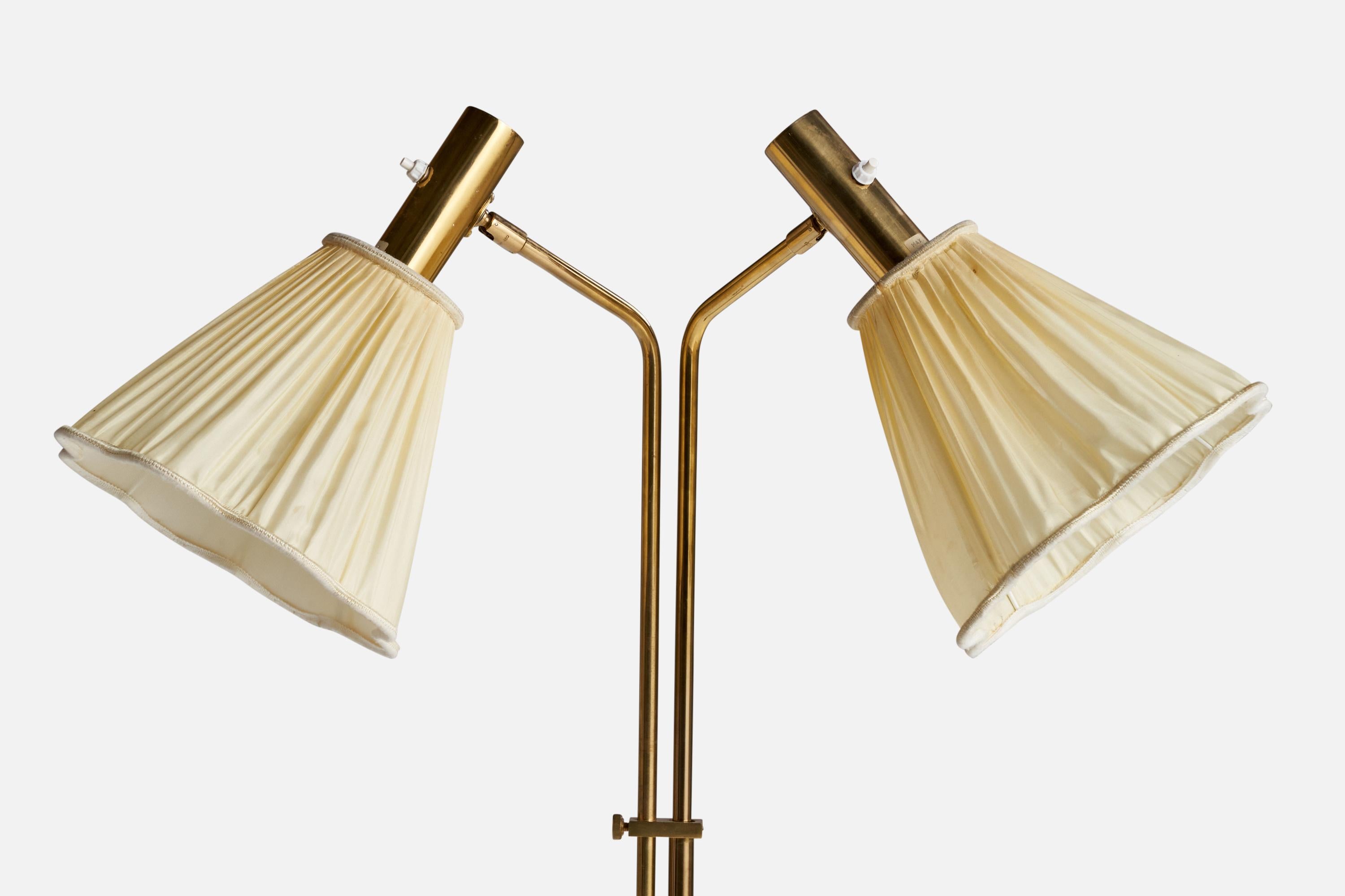 Scandinavian Modern Bergboms, Floor Lamp, Brass, Fabric, Sweden, 1960s