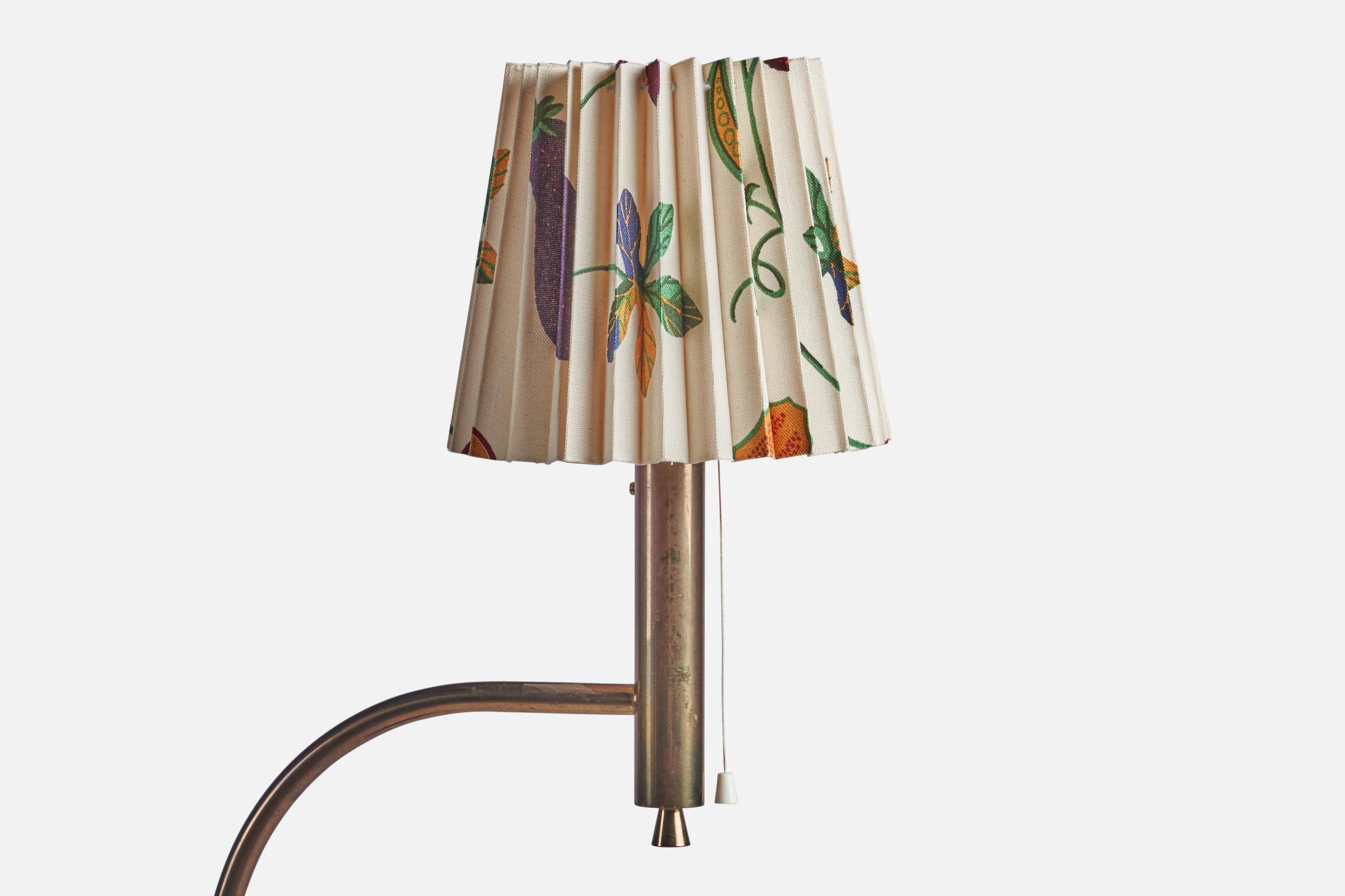 Swedish Bergboms, Floor Lamp, Brass, Fabric, Sweden, 1960s For Sale