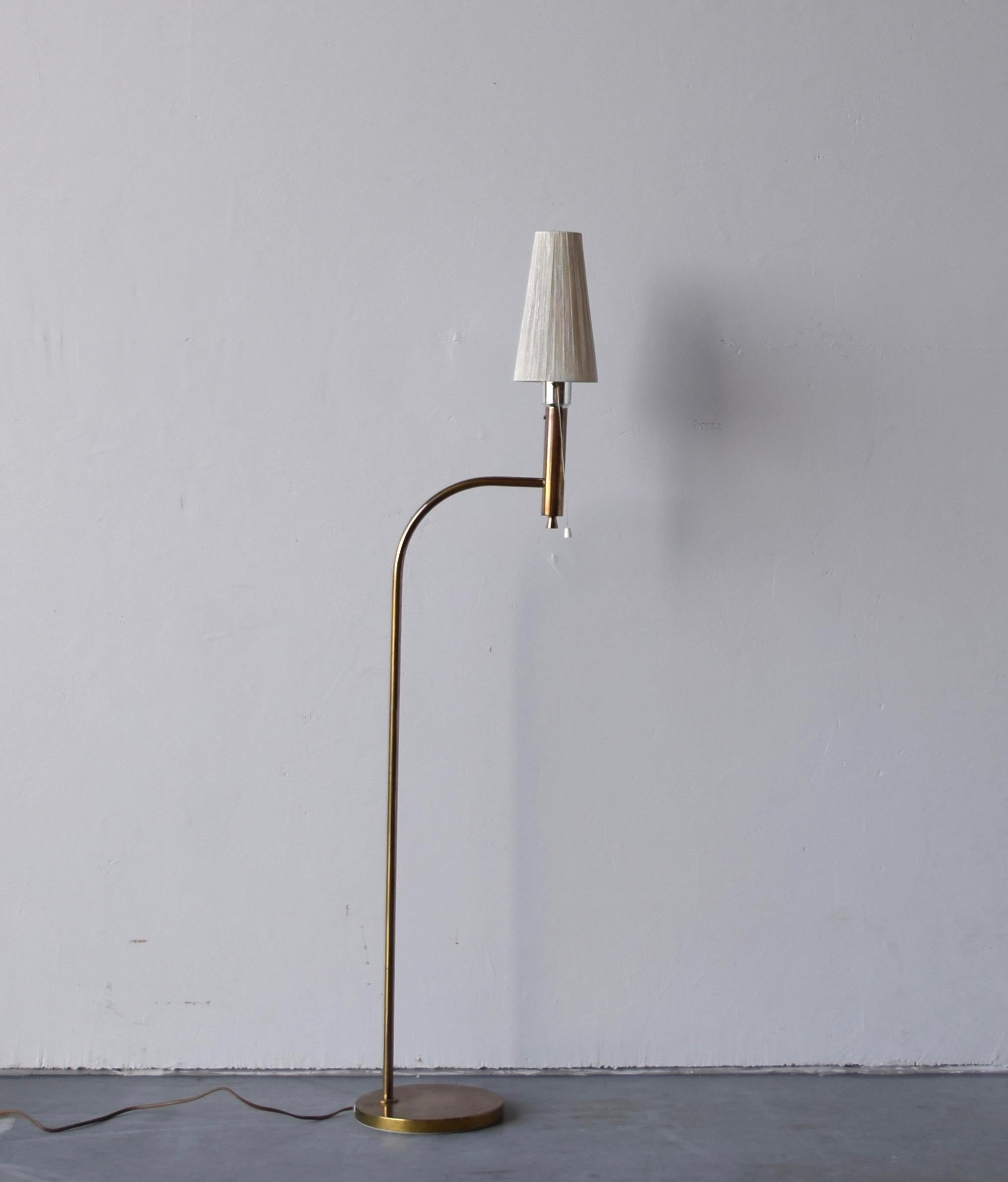 Mid-Century Modern Bergboms, Floor Lamp, Brass, Fabric, Sweden, 1970s