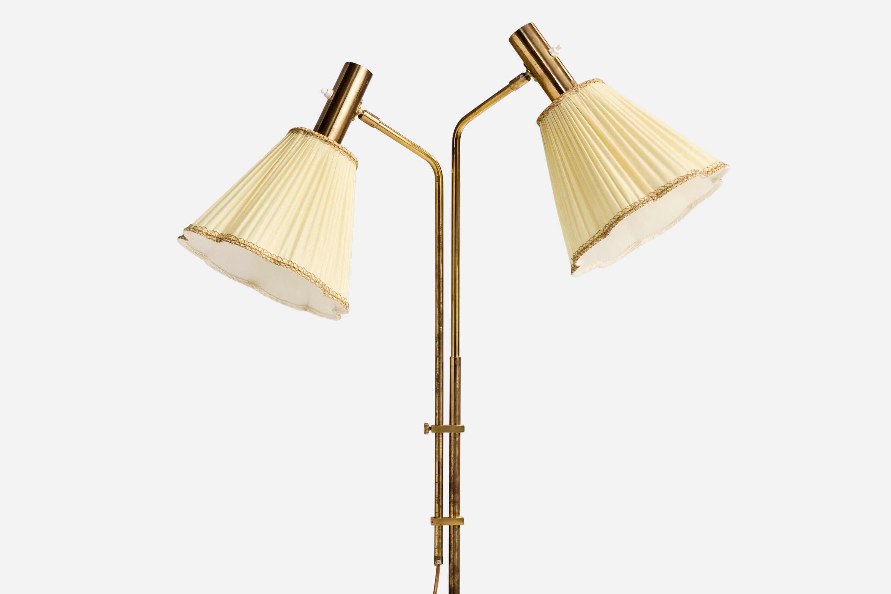 Mid-Century Modern Bergboms, Floor Lamp, Brass, Fabric, Sweden, 1970s For Sale
