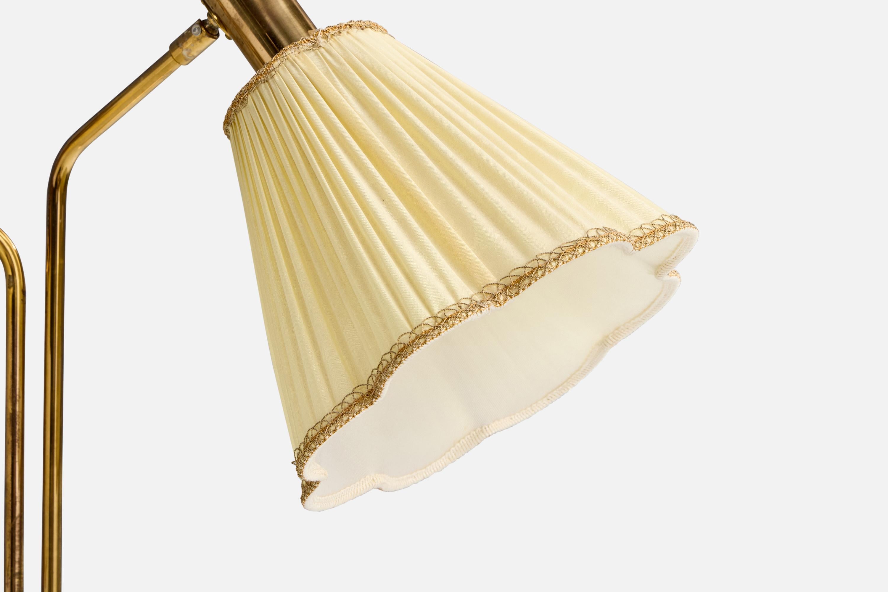 Swedish Bergboms, Floor Lamp, Brass, Fabric, Sweden, 1970s For Sale