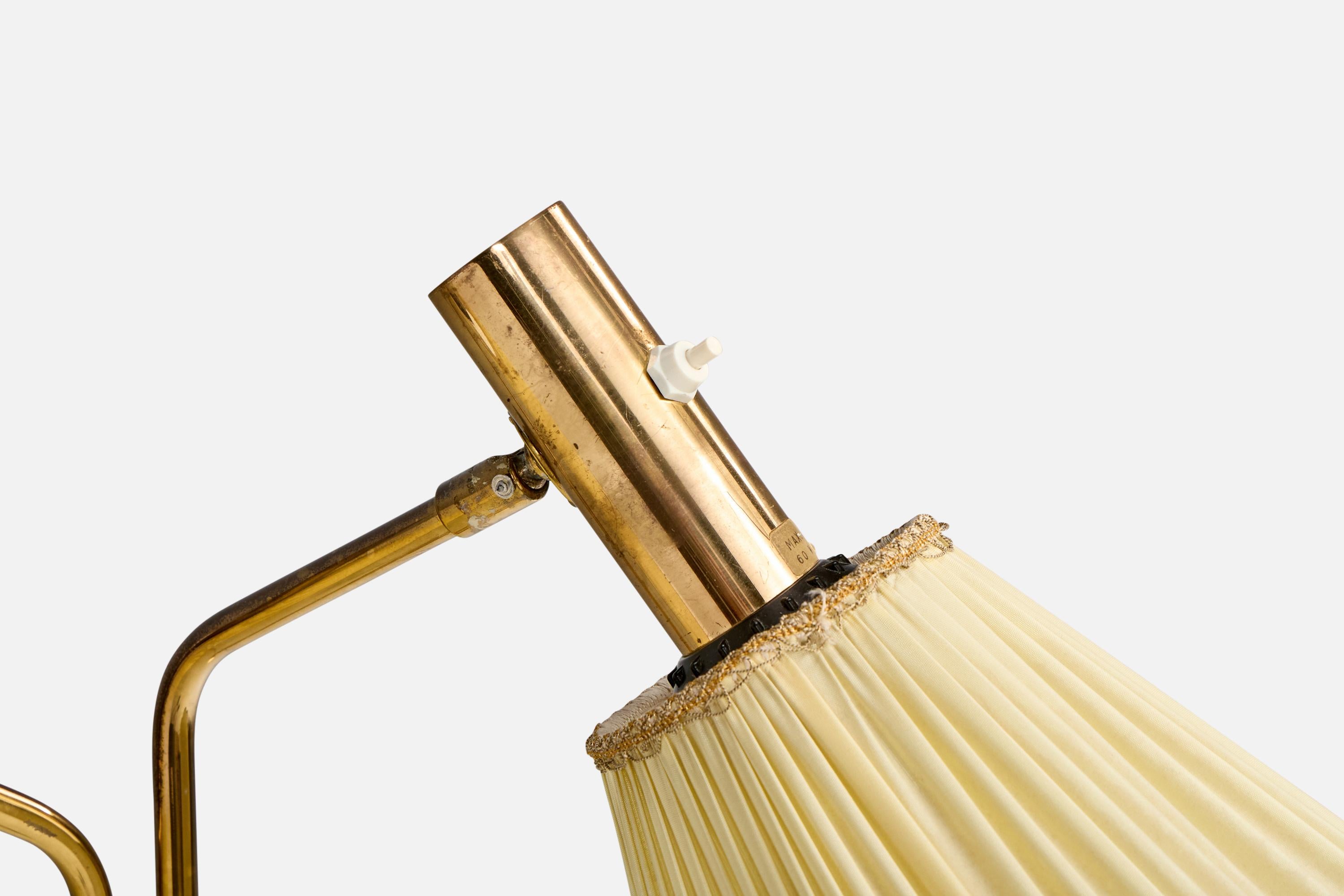 Bergboms, Floor Lamp, Brass, Fabric, Sweden, 1970s In Good Condition For Sale In High Point, NC